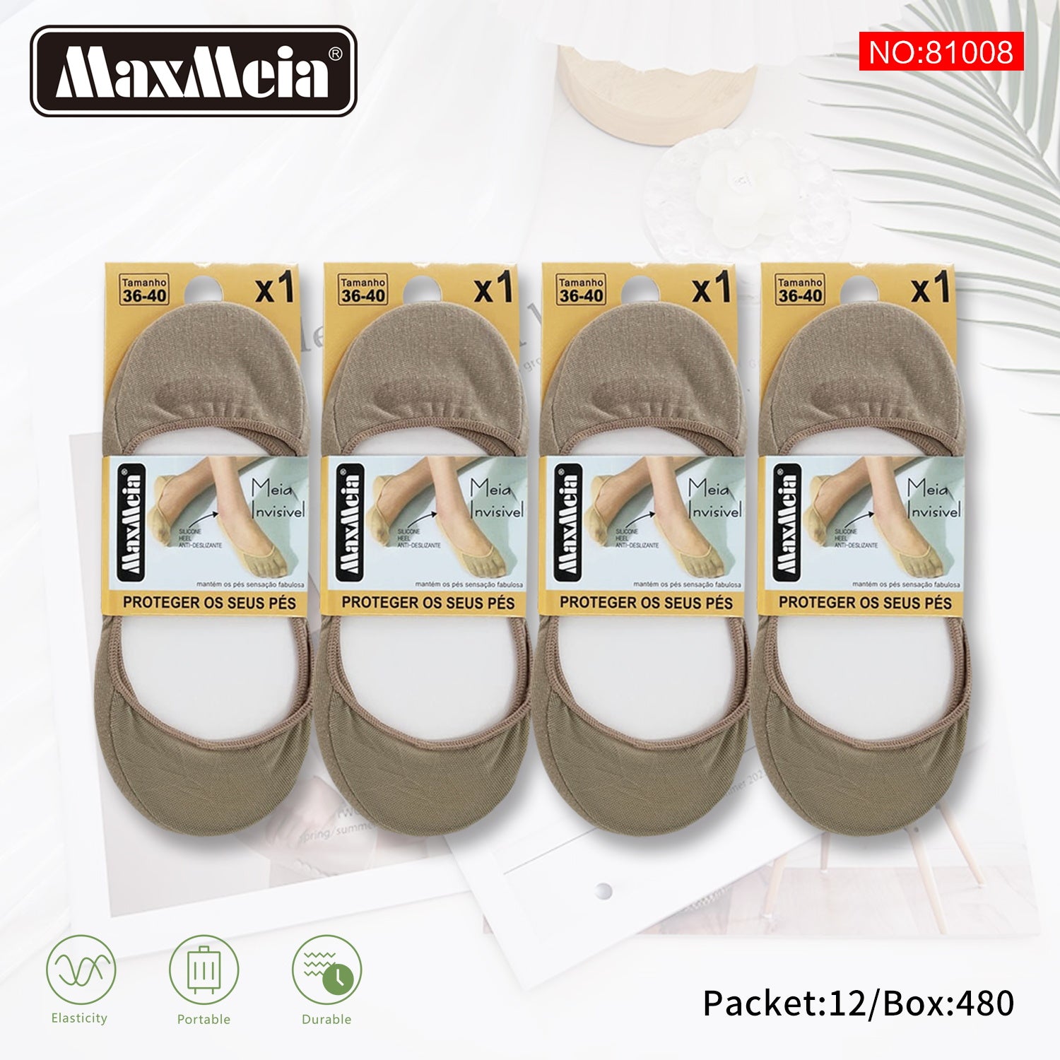 Meia Invisível | Mulher | Tamanho 36-40 | Bege e Preto|Pack de 1/4 pares
