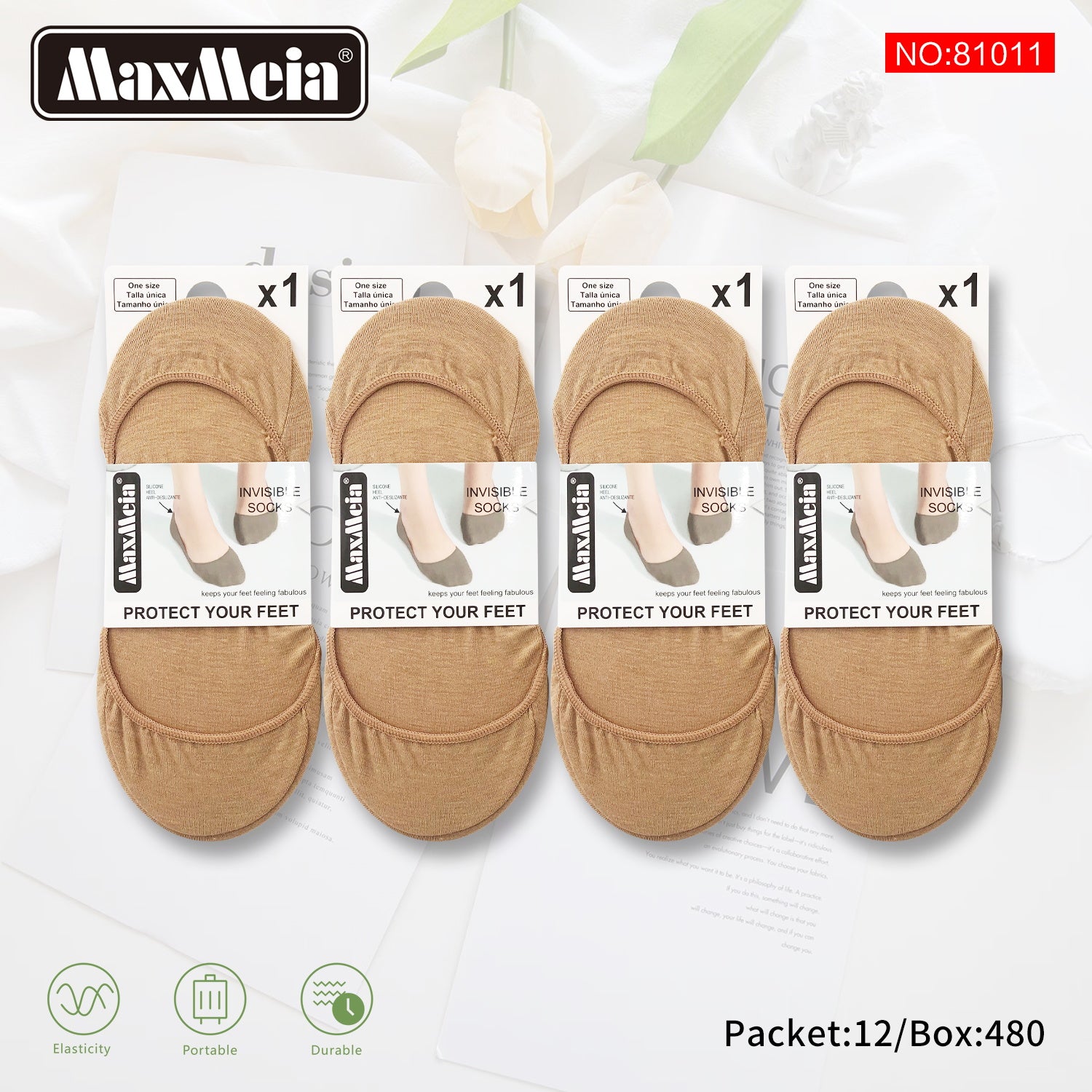 Meia Invisível | Mulher | Tamanho Único |  Bege e Preto |  Pack de 1/4 pares