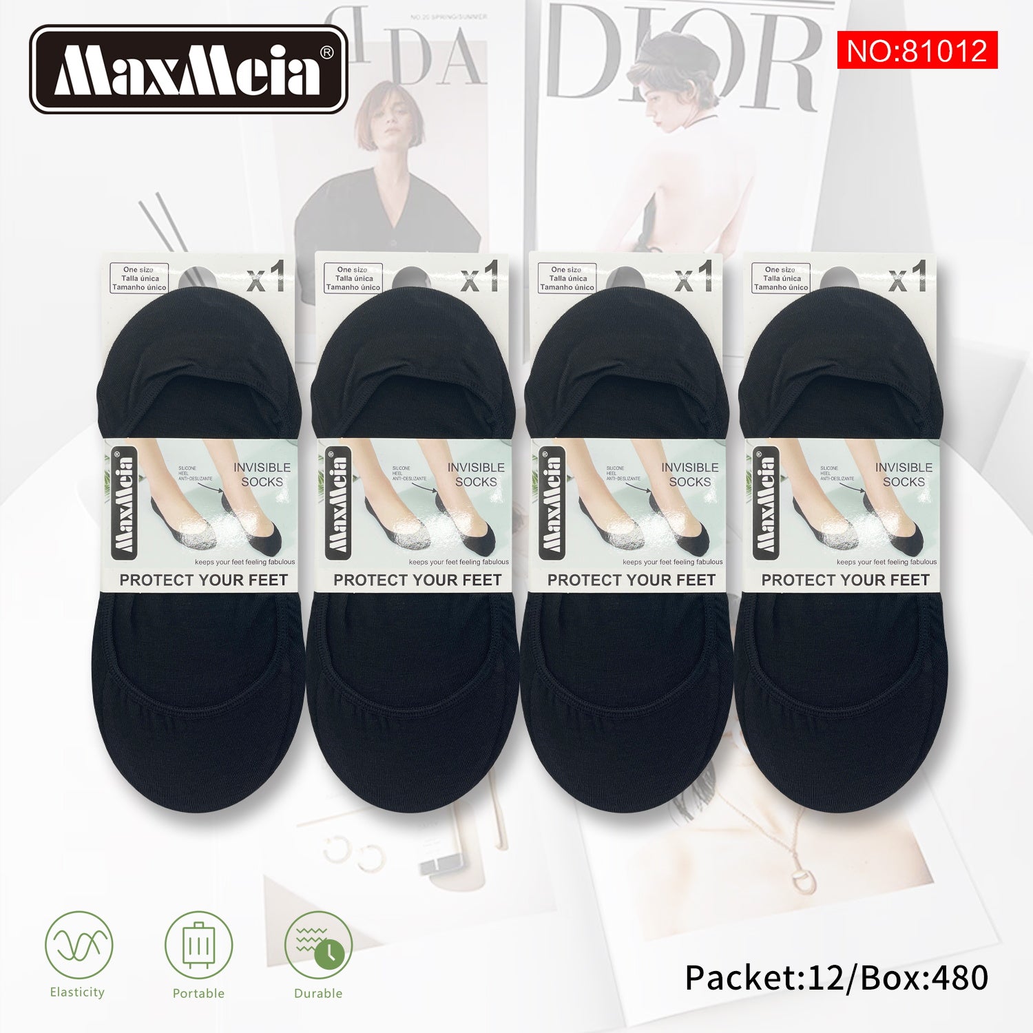 Meia Invisível | Mulher | Tamanho Único |  Bege e Preto |  Pack de 1/4 pares