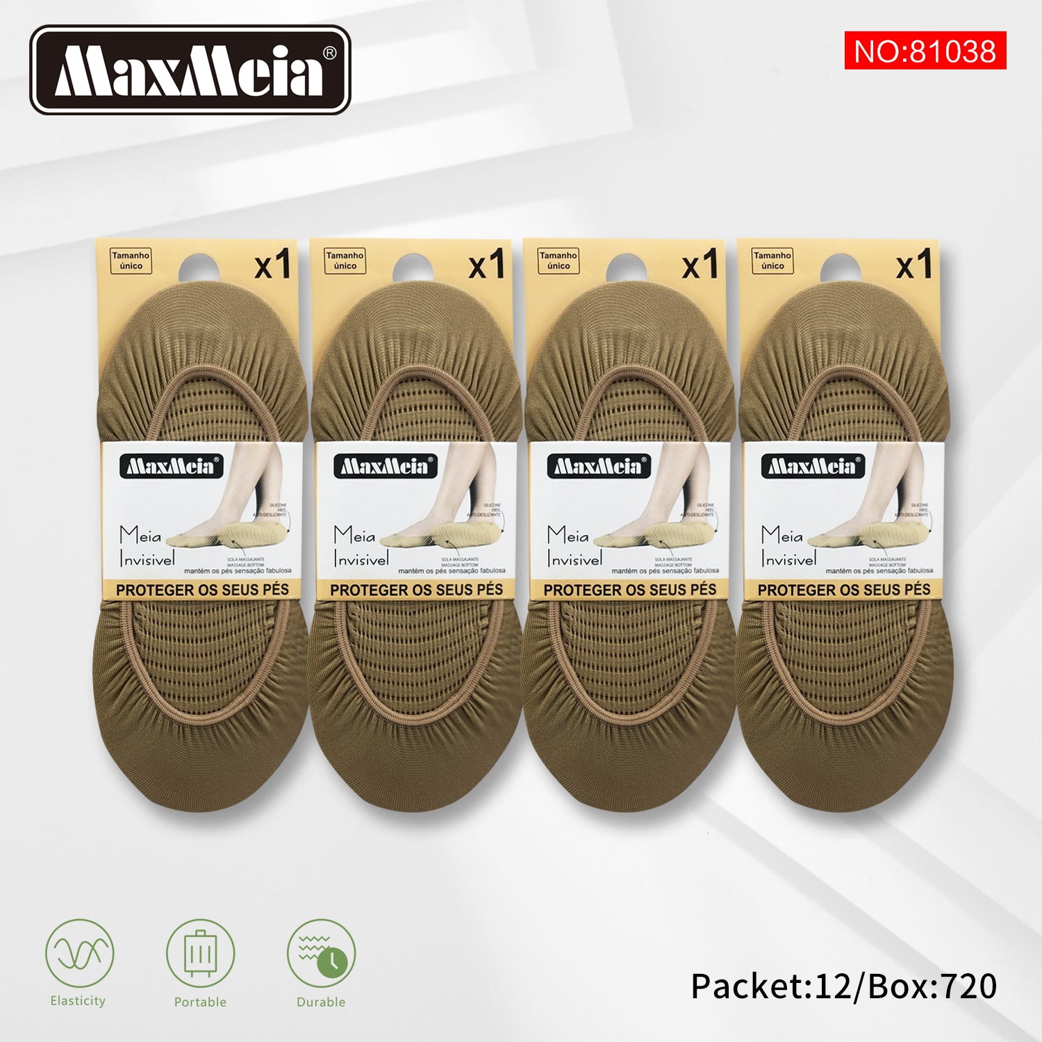 Meia Invisível Bege/Preto Massajante Mulher|Pack de 1/4 pares