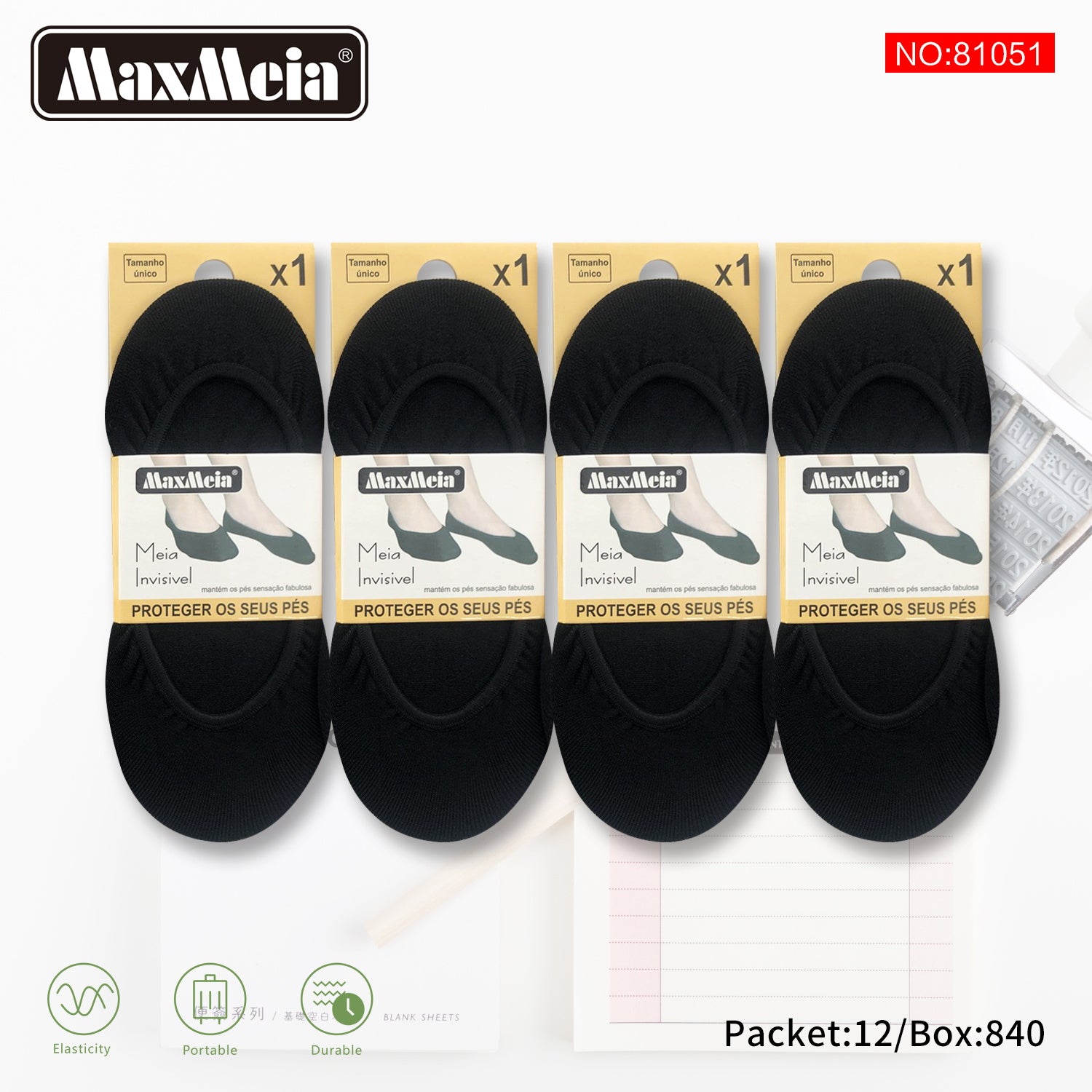 Meia Invisível Preta Mulher |Pack de 1/4 pares