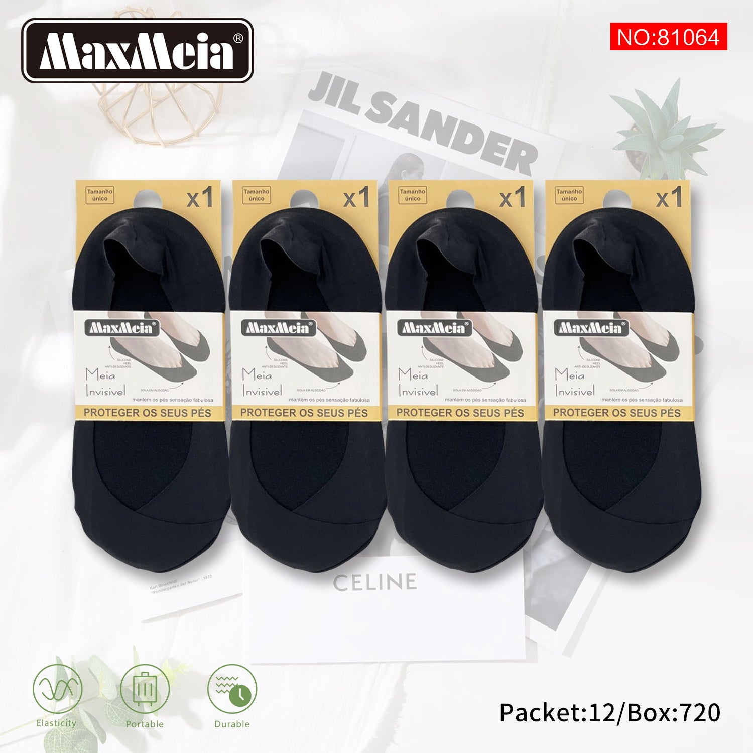 Meia Invisível Preta e cinza Sola Algodão Mulher | Tamanho Único | Pack de 1/4 pares