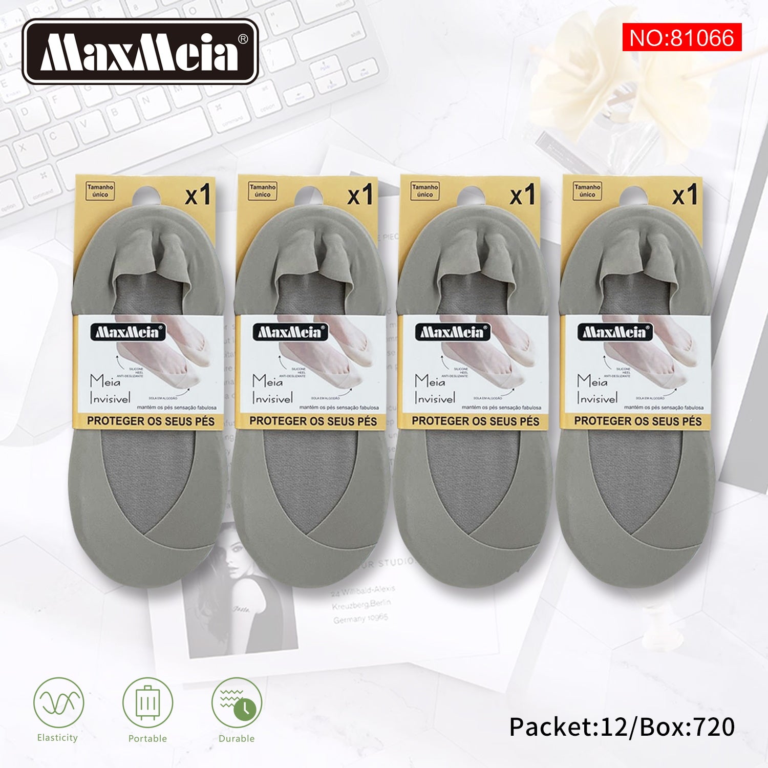 Meia Invisível Preta e cinza Sola Algodão Mulher | Tamanho Único | Pack de 1/4 pares