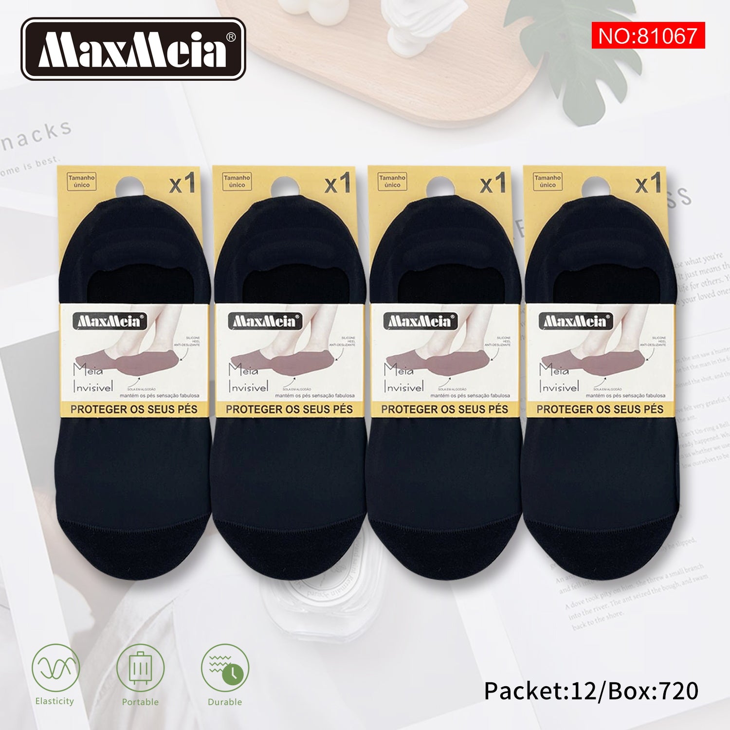 Meia Invisível Preta e cinza Sola Algodão Mulher | Tamanho Único | Pack de 1/4 pares