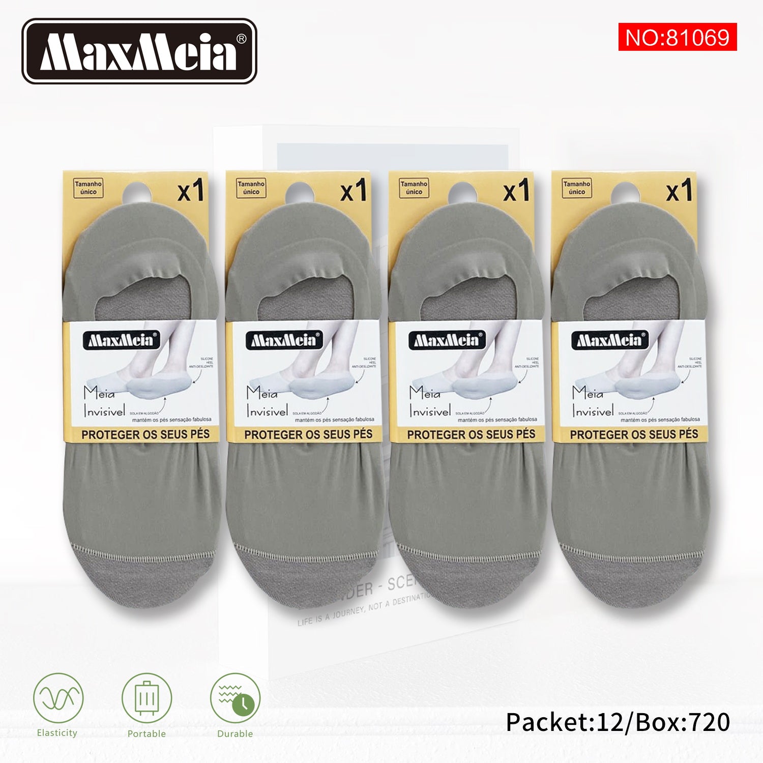 Meia Invisível Preta e cinza Sola Algodão Mulher | Tamanho Único | Pack de 1/4 pares