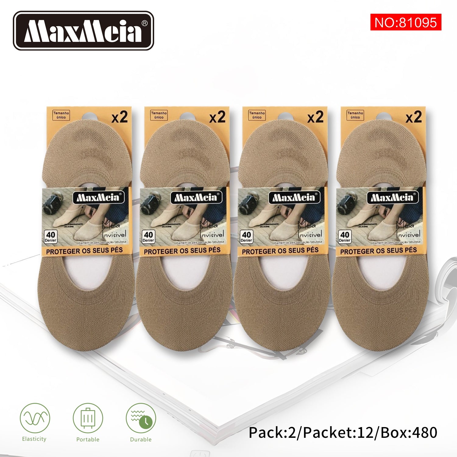 Meia Invisível 40 Denier  Mulher | Tamanho Único | Várias Cores | Pack de 2/8 pares