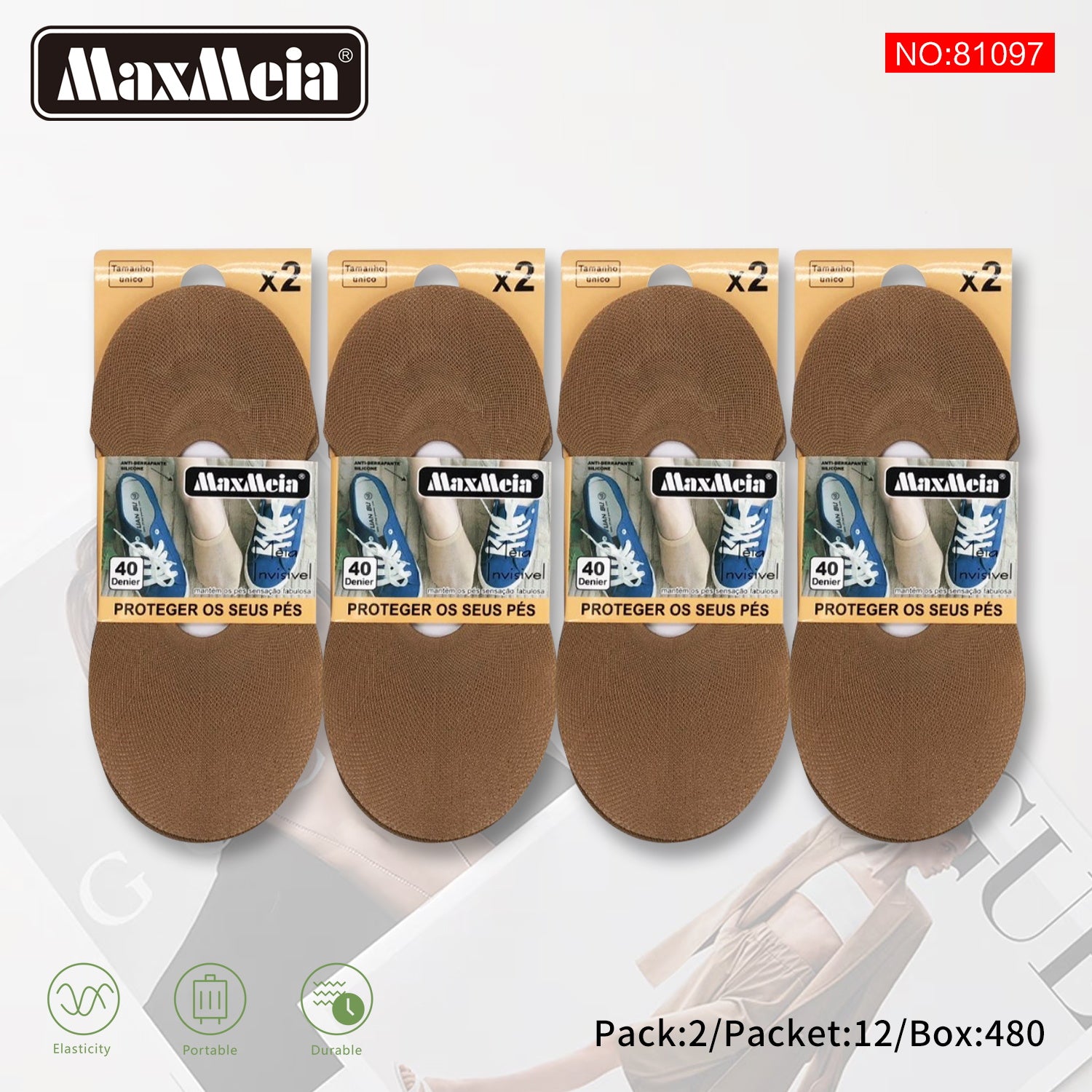 Meia Invisível 40 Denier  Mulher | Tamanho Único | Várias Cores | Pack de 2/8 pares