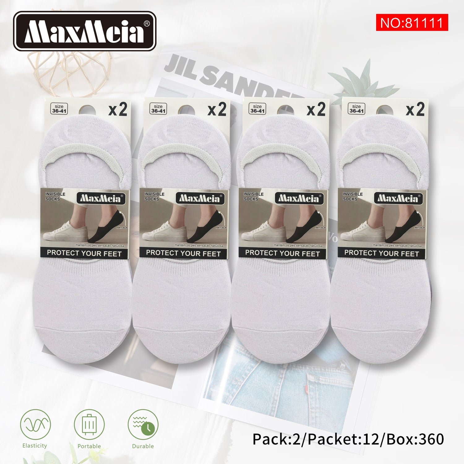 Meia Invisível Anti-Slip Unissexo | Várias cores| 36-41 |Pack de 2/8 Pares