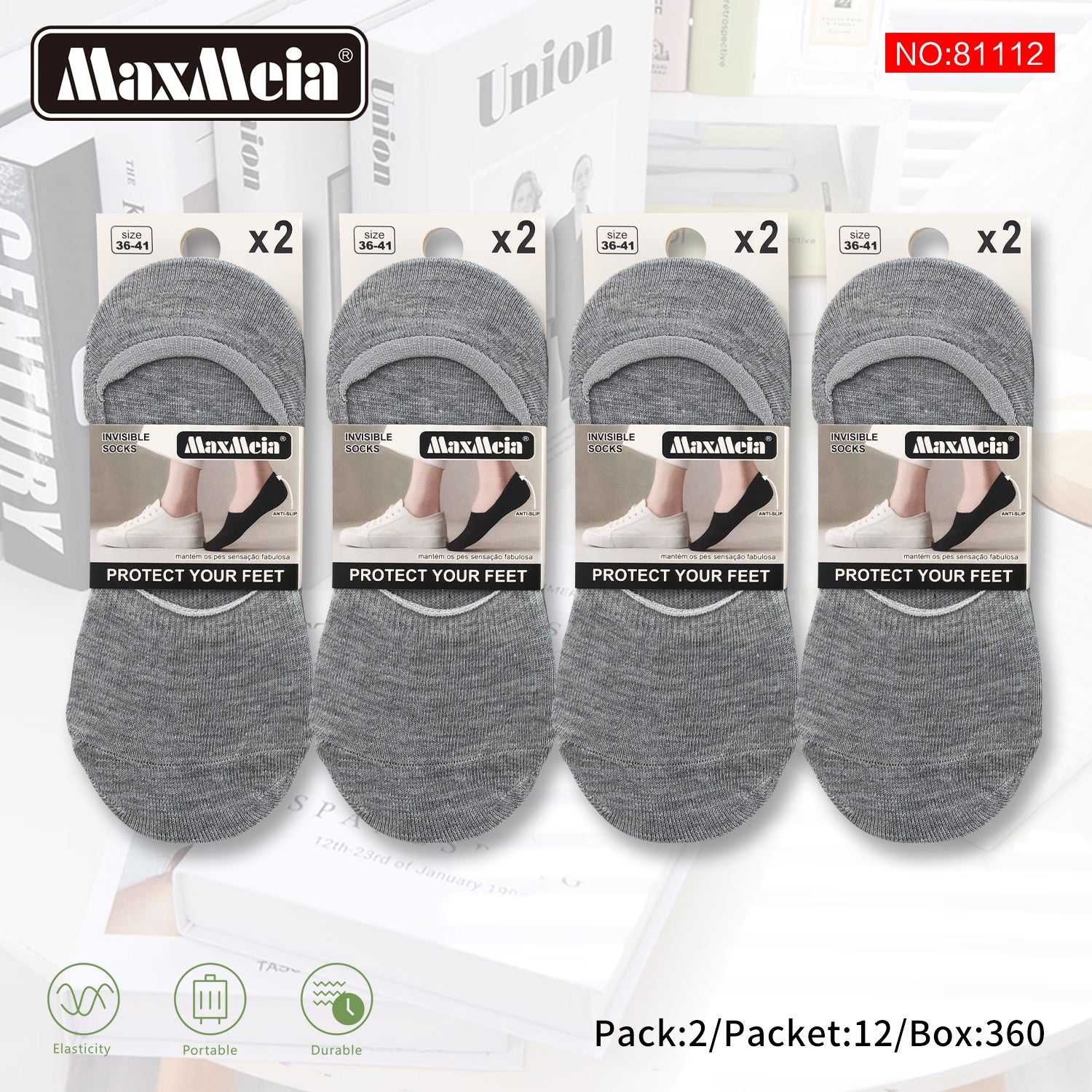 Meia Invisível Anti-Slip Unissexo | Várias cores| 36-41 |Pack de 2/8 Pares