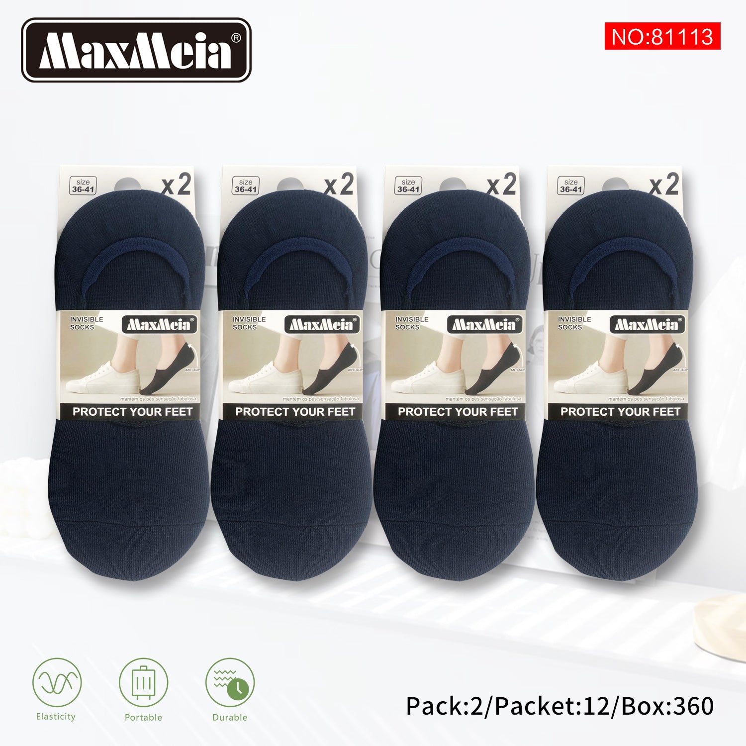 Meia Invisível Anti-Slip Unissexo | Várias cores| 36-41 |Pack de 2/8 Pares