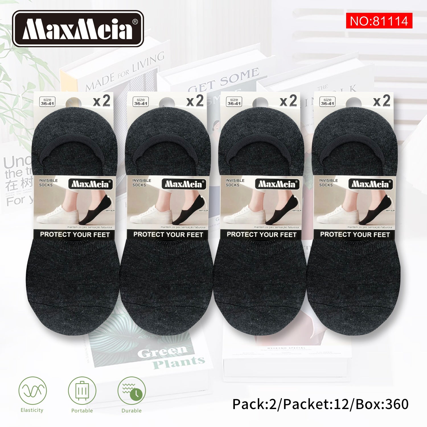 Meia Invisível Anti-Slip Unissexo | Várias cores| 36-41 |Pack de 2/8 Pares