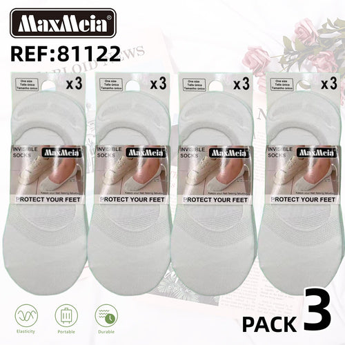 Meia Invisível  Anti-Slip Mulher | Tamanho Único | Pack de 3/12 pares