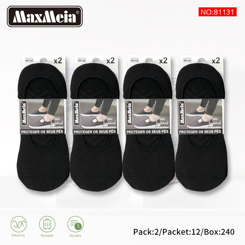 Meia Invisível Anti-Slip Homem| Branco/Preto | 40-44 | Pack de 2/8 pares