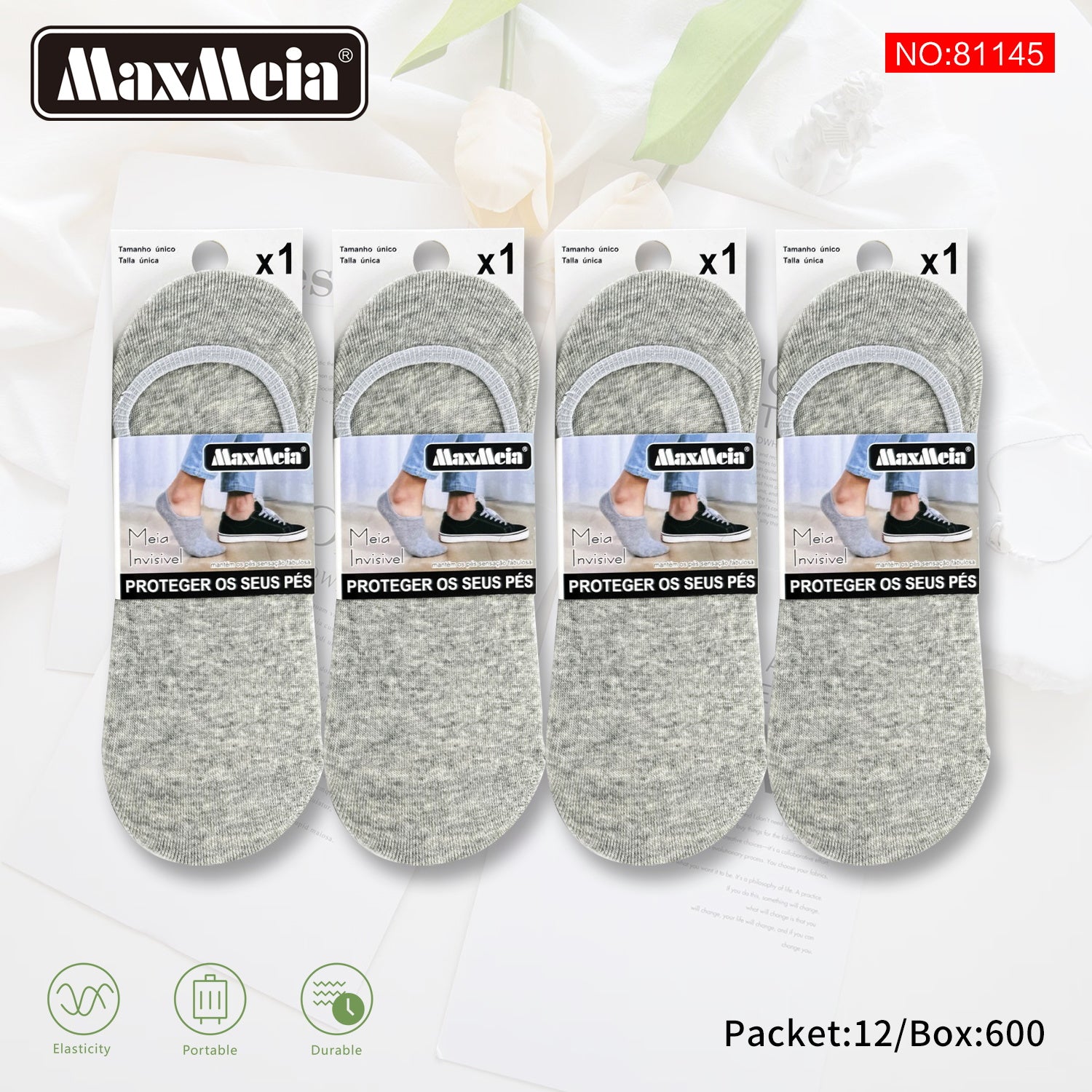 Meia Invisível Anti-Slip Homem| Várias cores| Tamanho Único | Pack de 1/4 pares