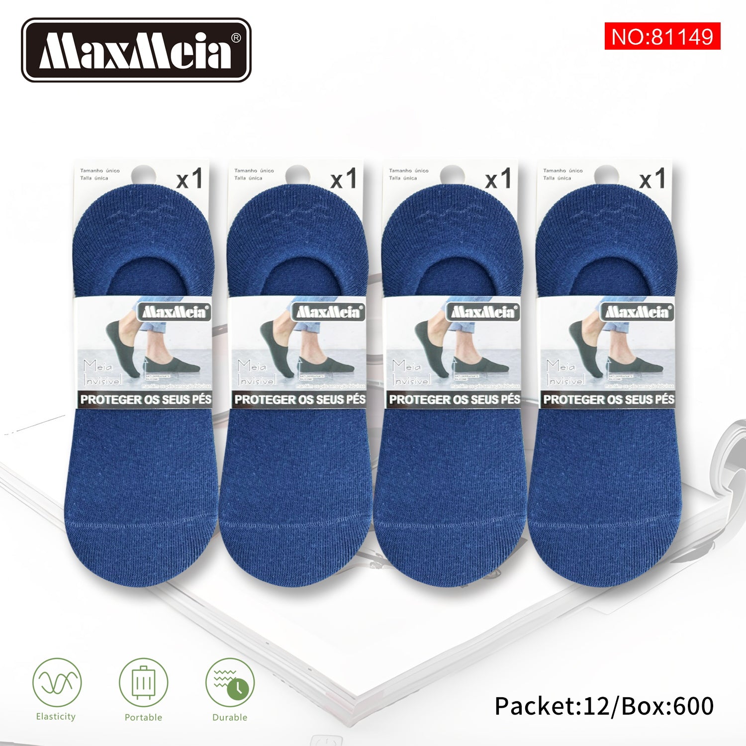 Meia Invisível Anti-Slip Homem| Várias cores| Tamanho Único | Pack de 1/4 pares