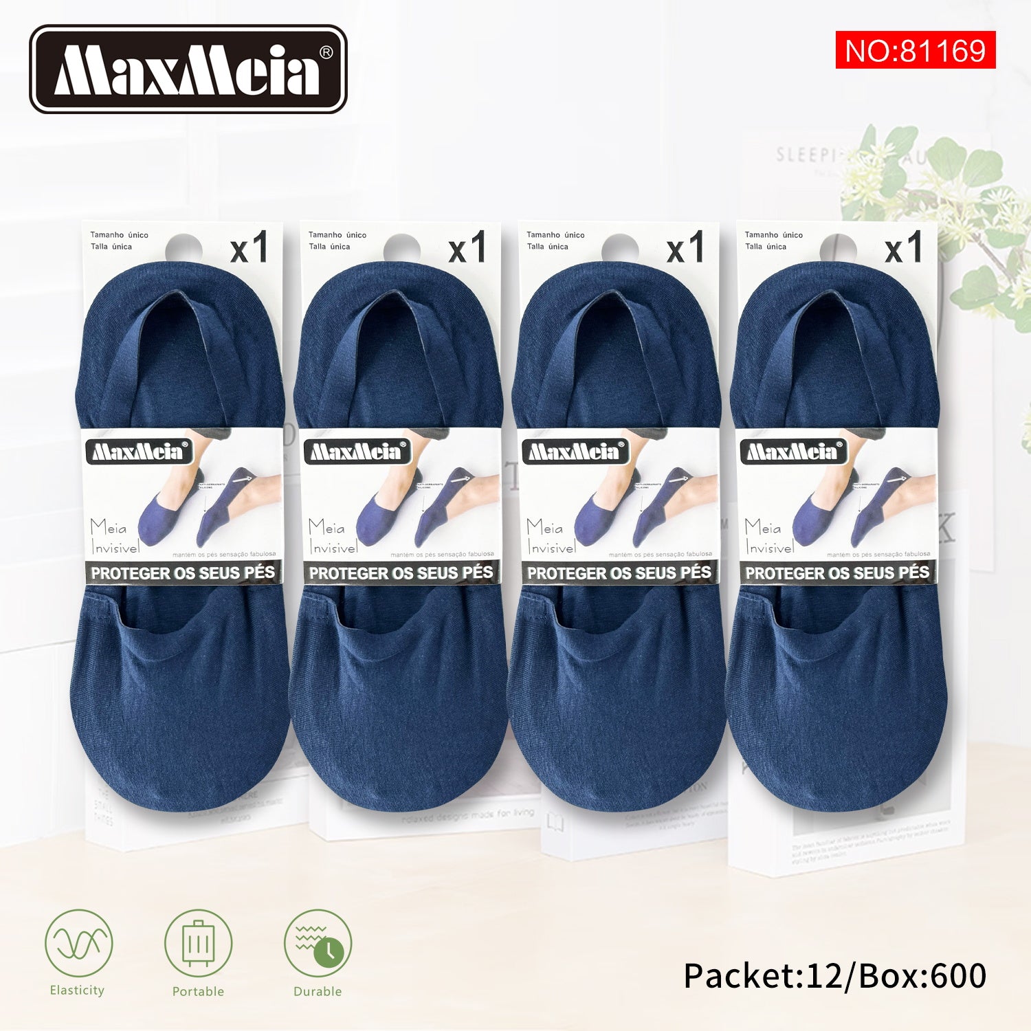 Meia Invisível Sem costura | Homem | Tamanho Único| Várias cores | Pack de 1/4 pares