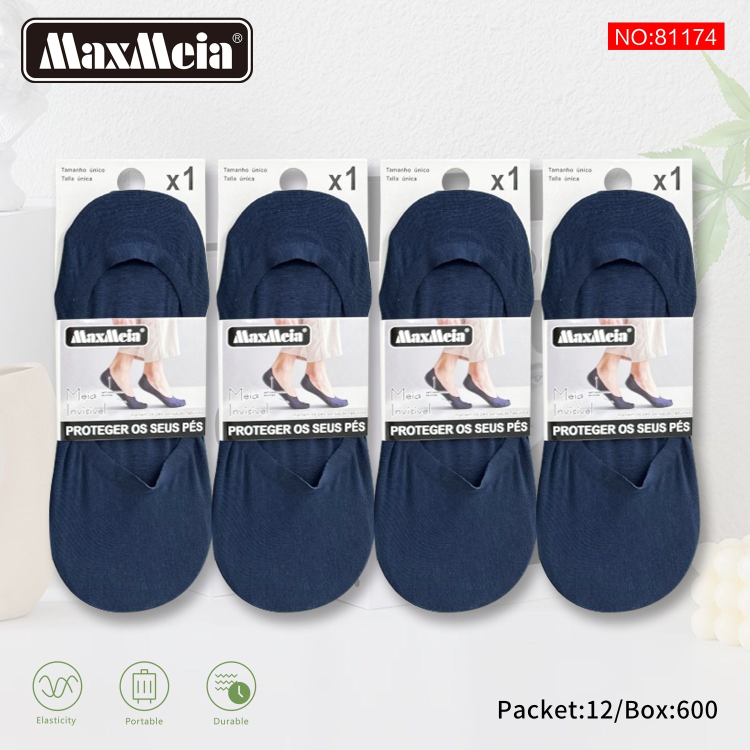 Meia Invisível Sem Costura  | Homem | Tamanho Único | Várias cores | Pack de 1/4 pares