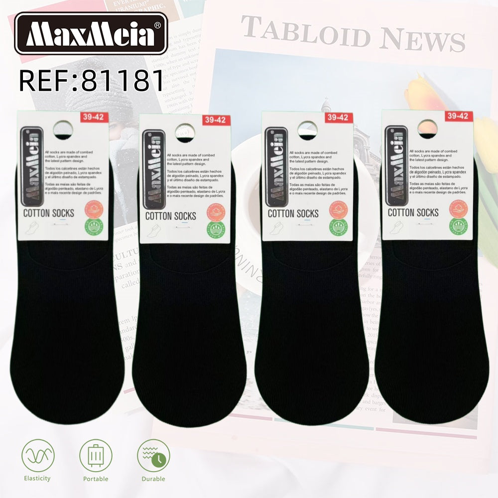 Meia Invisível Básica | Unissexo | 35-38/39-42/43-46 | Preto/Branco |Pack de 1/4 pares