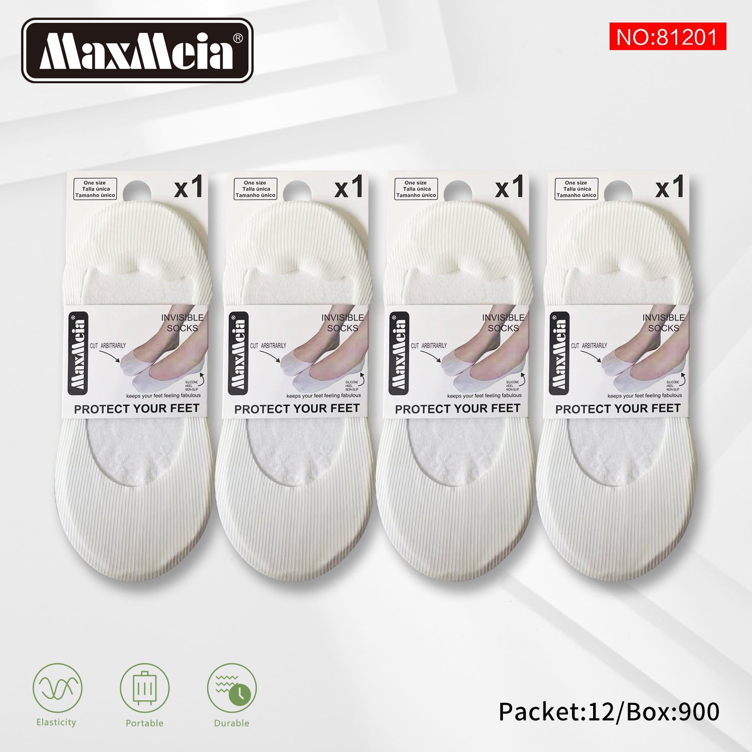 Meia Invisível Canelada Corte Ajustável Mulher | Tamanho Único | Várias Cores| Pack de 1/4 pares