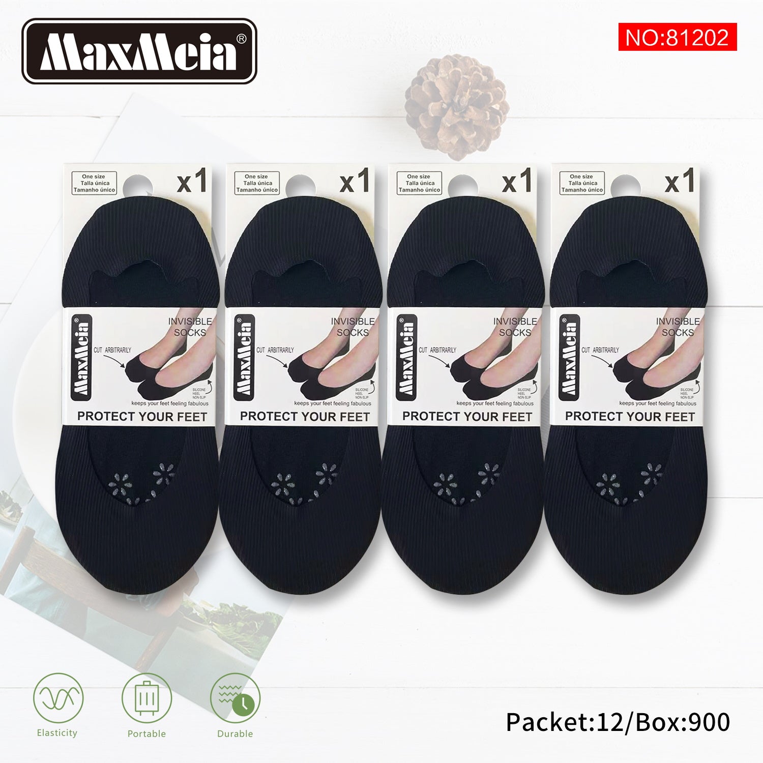 Meia Invisível Canelada Corte Ajustável Mulher | Tamanho Único | Várias Cores| Pack de 1/4 pares