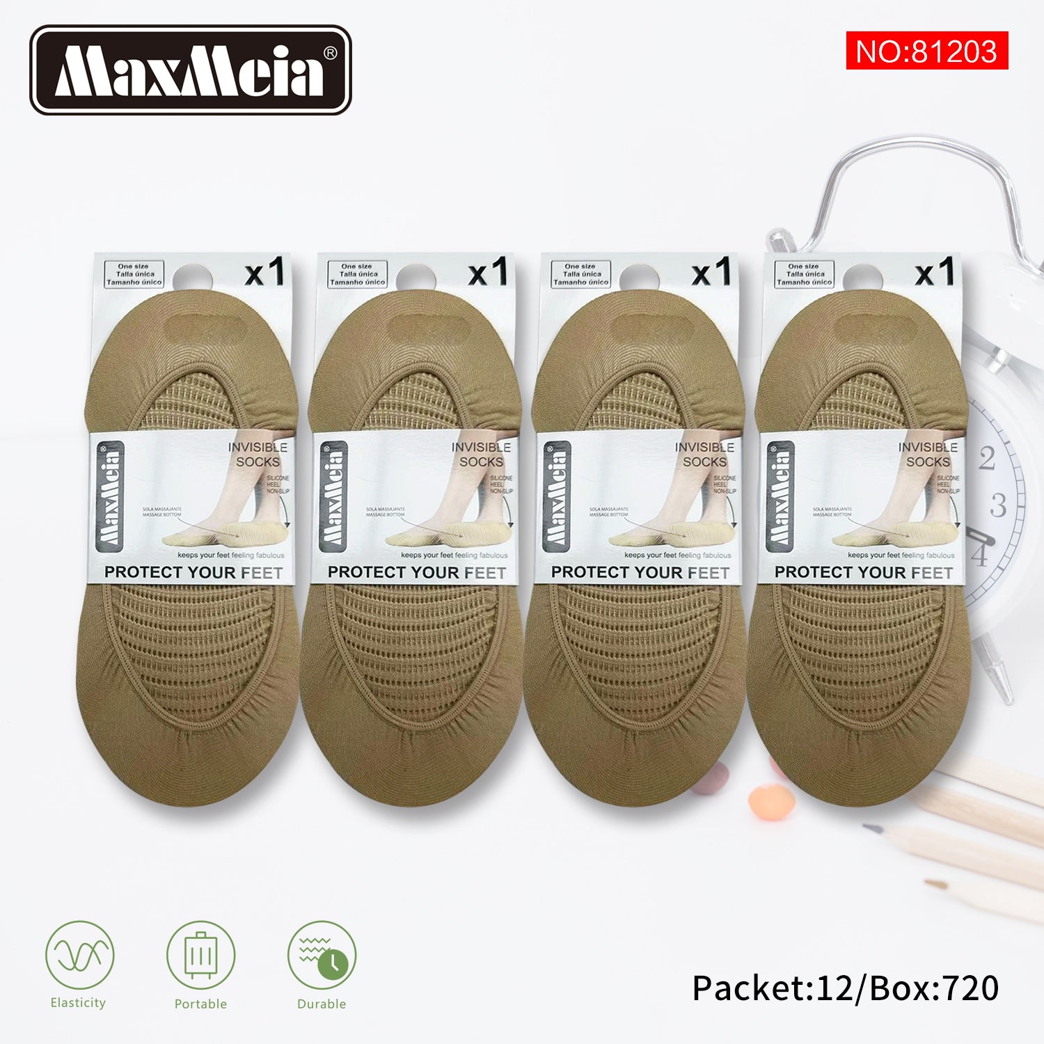 Meia Invisível Sola Massajante Mulher | Tamanho Único | Bege e Preto|Pack de 1/4 pares