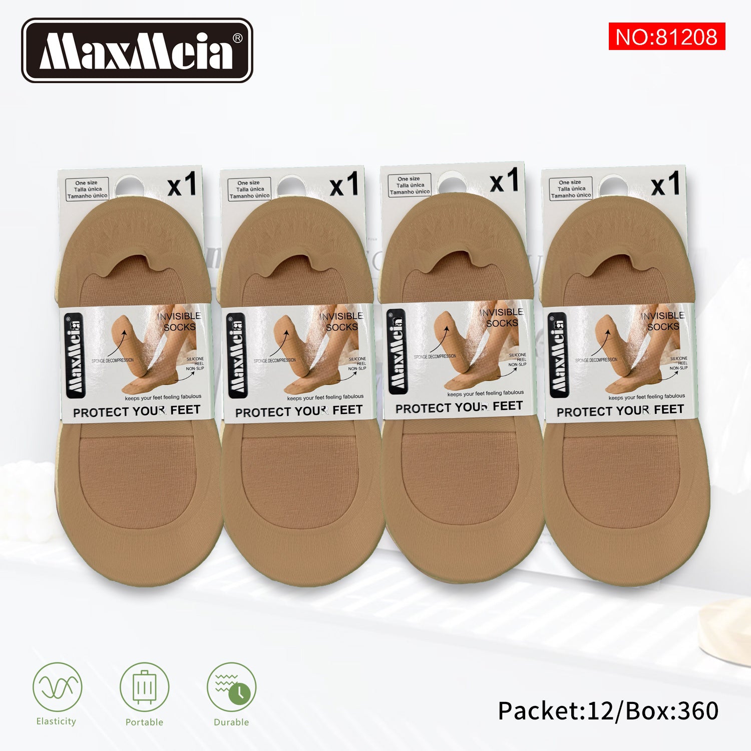 Meia Invisível Sola Esponja Descompressão Mulher | Tamanho Único | 3 Cores|Pack de 1/4 pares