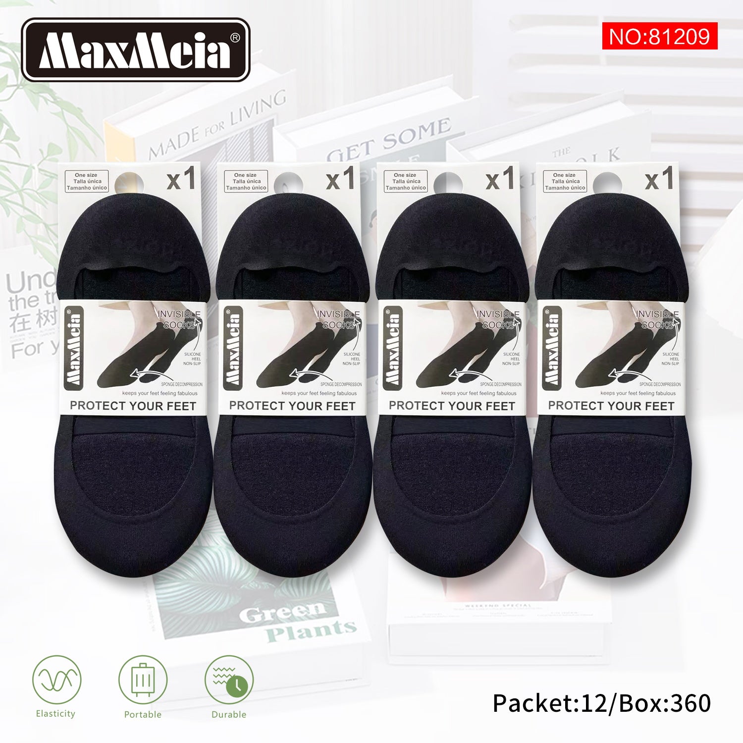 Meia Invisível Sola Esponja Descompressão Mulher | Tamanho Único | 3 Cores|Pack de 1/4 pares