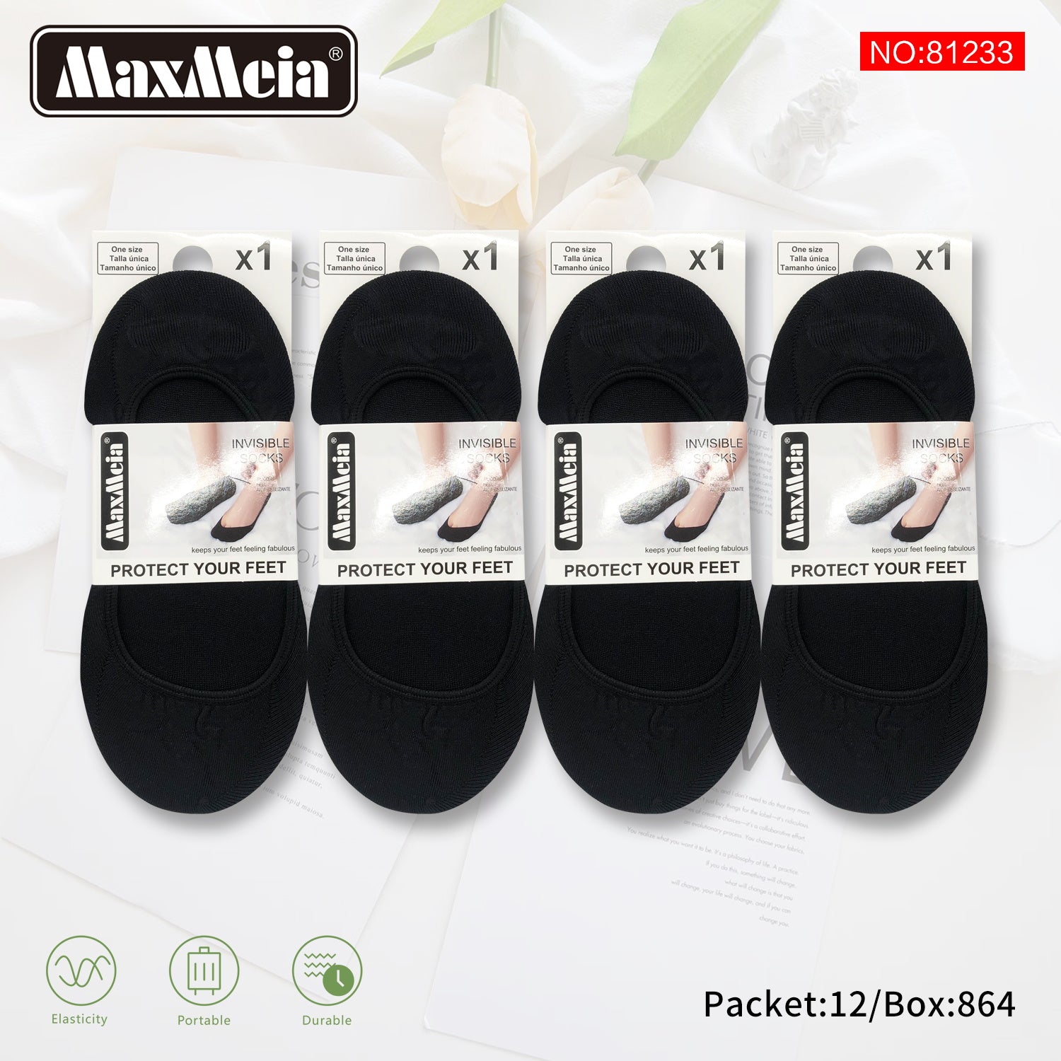 Meia Invisível Algodão Premium Mulher | Tamanho Único | 3 Cores | Pack de 1/4 pares