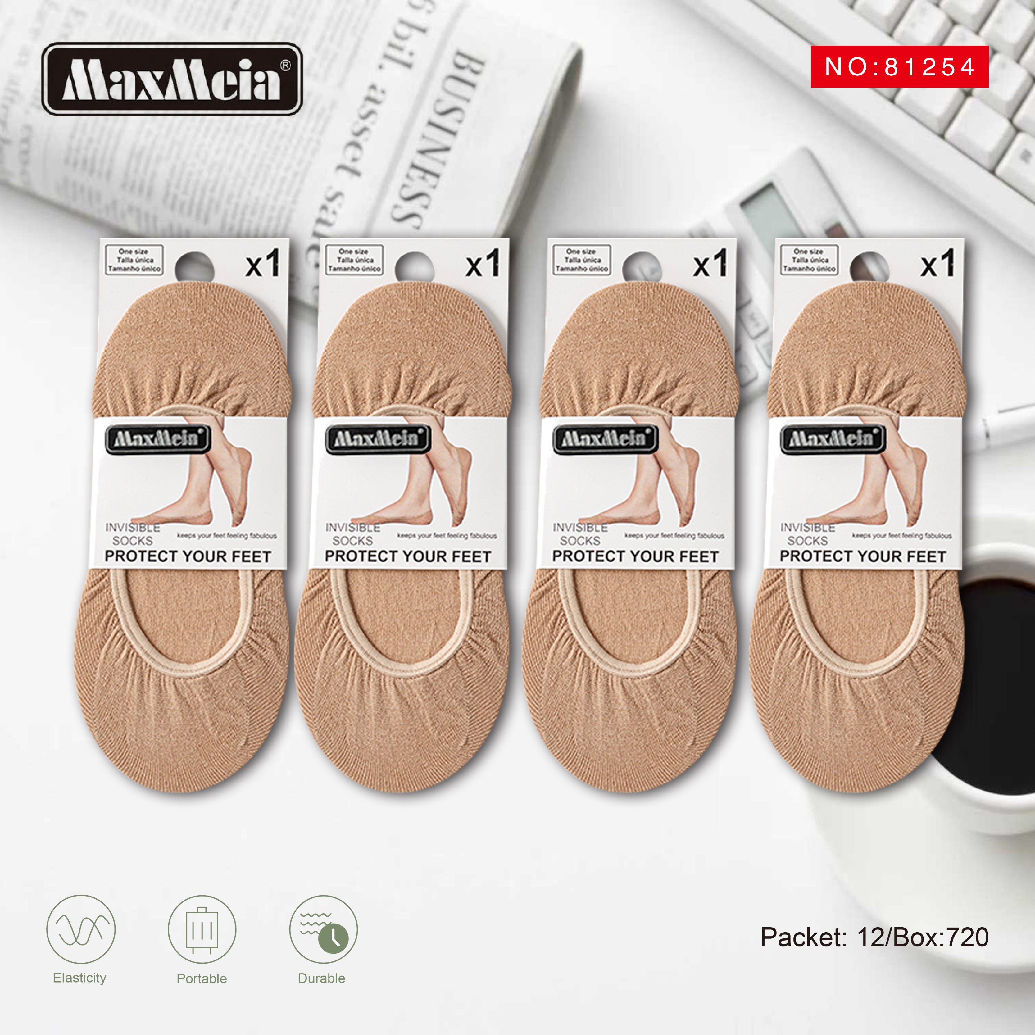 Meia Invisível Algodão Elástico Tornozelo Mulher | Tamanho Único | Bege e Preto|Pack de 1/4 pares