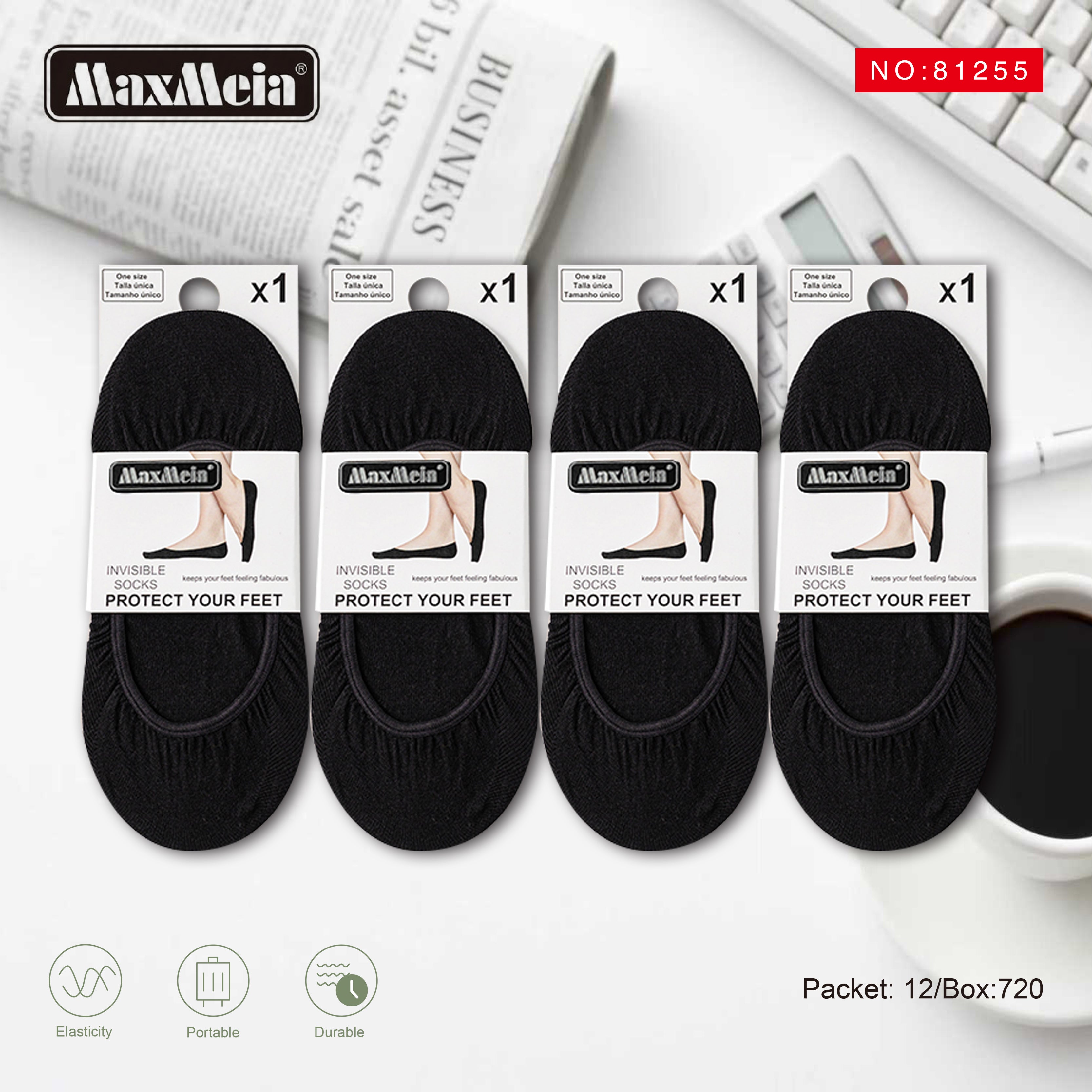 Meia Invisível Algodão Elástico Tornozelo Mulher | Tamanho Único | Bege e Preto|Pack de 1/4 pares