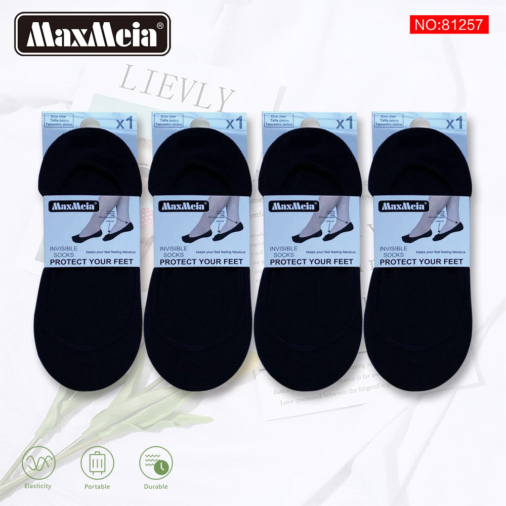 Meia Invisível Low Cut Algodão Mulher | Tamanho Único | Bege e Preto|Pack de 1/4 pares