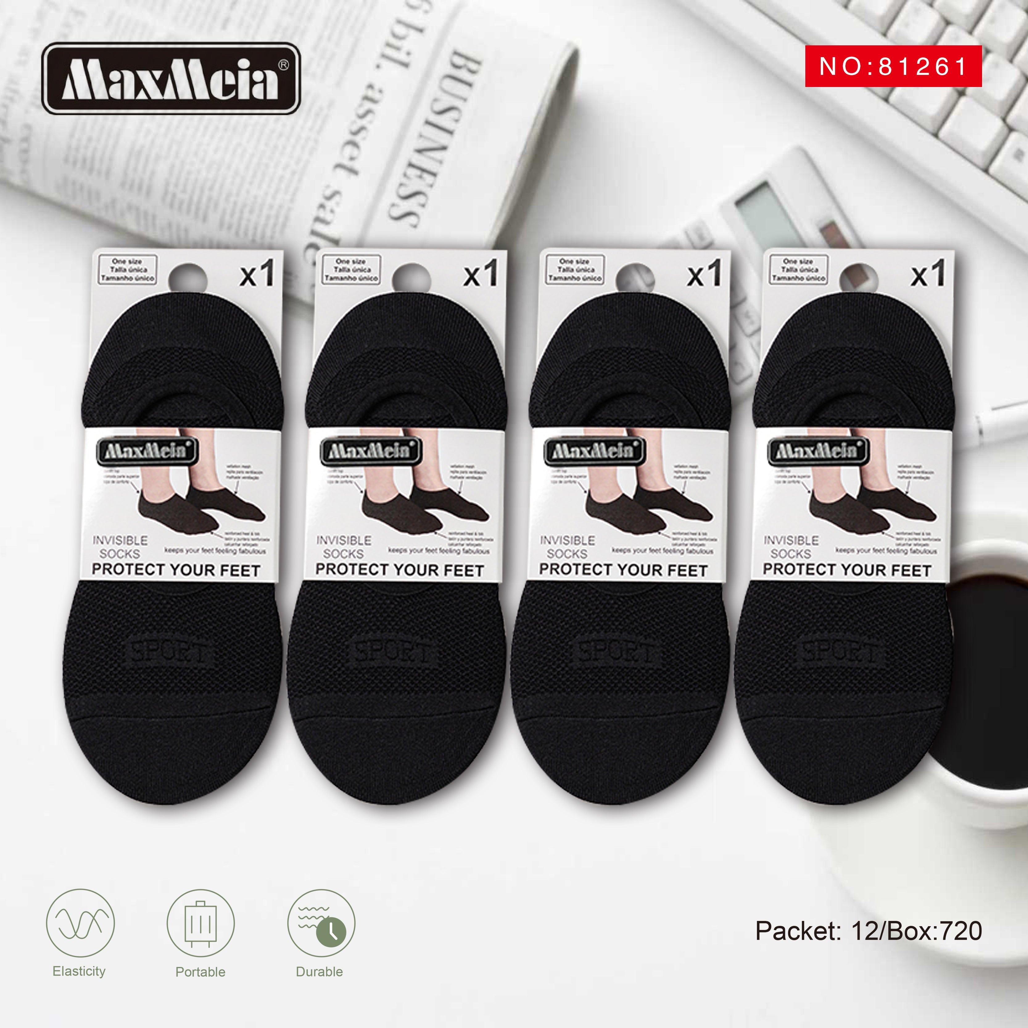 Meia Invisível Sport Mesh Respirável Mulher | Tamanho Único | Bege e Preto|Pack de 1/4 pares