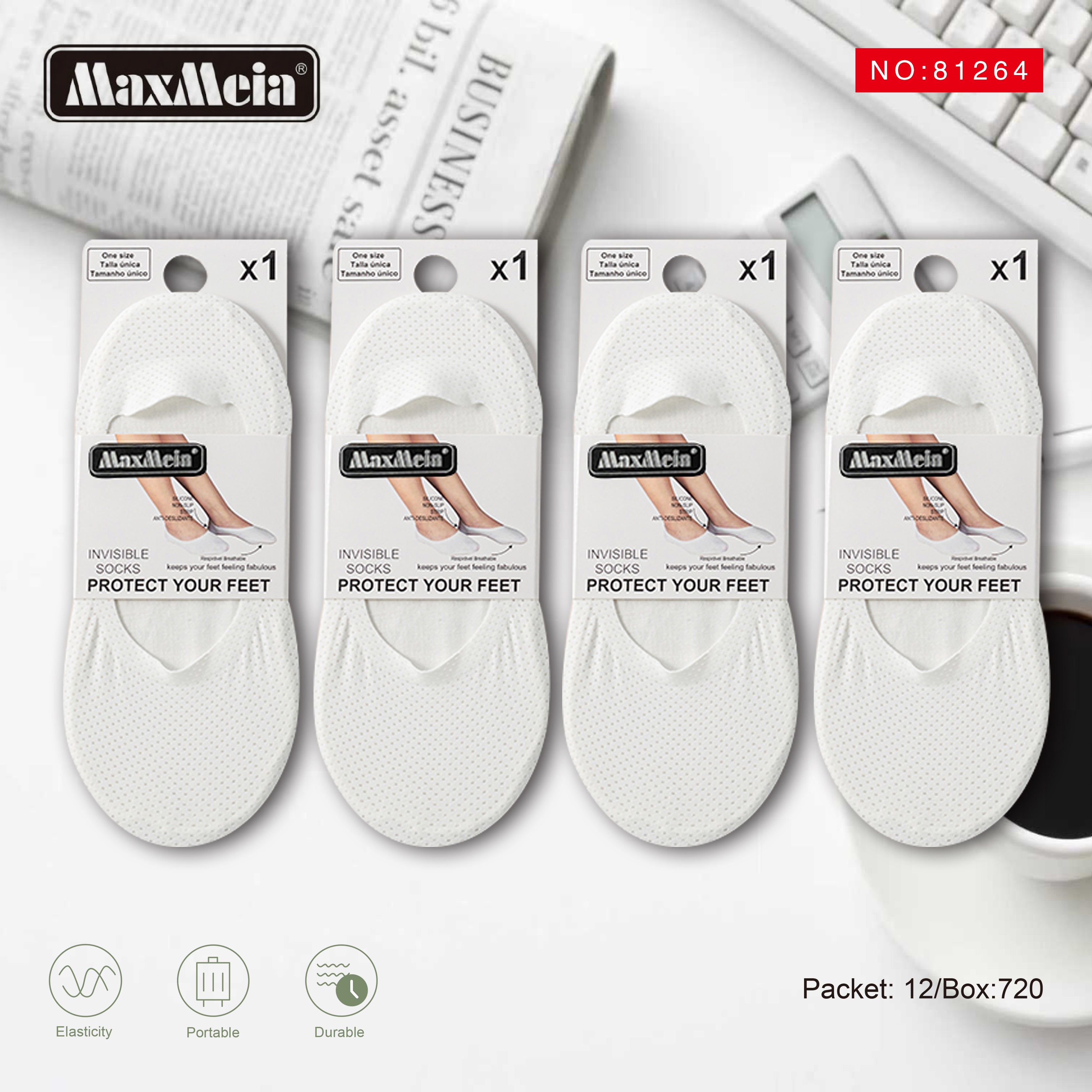 Meia Invisível Mesh Respirável Mulher | Tamanho Único | Branco e Bege|Pack de 1/4 pares