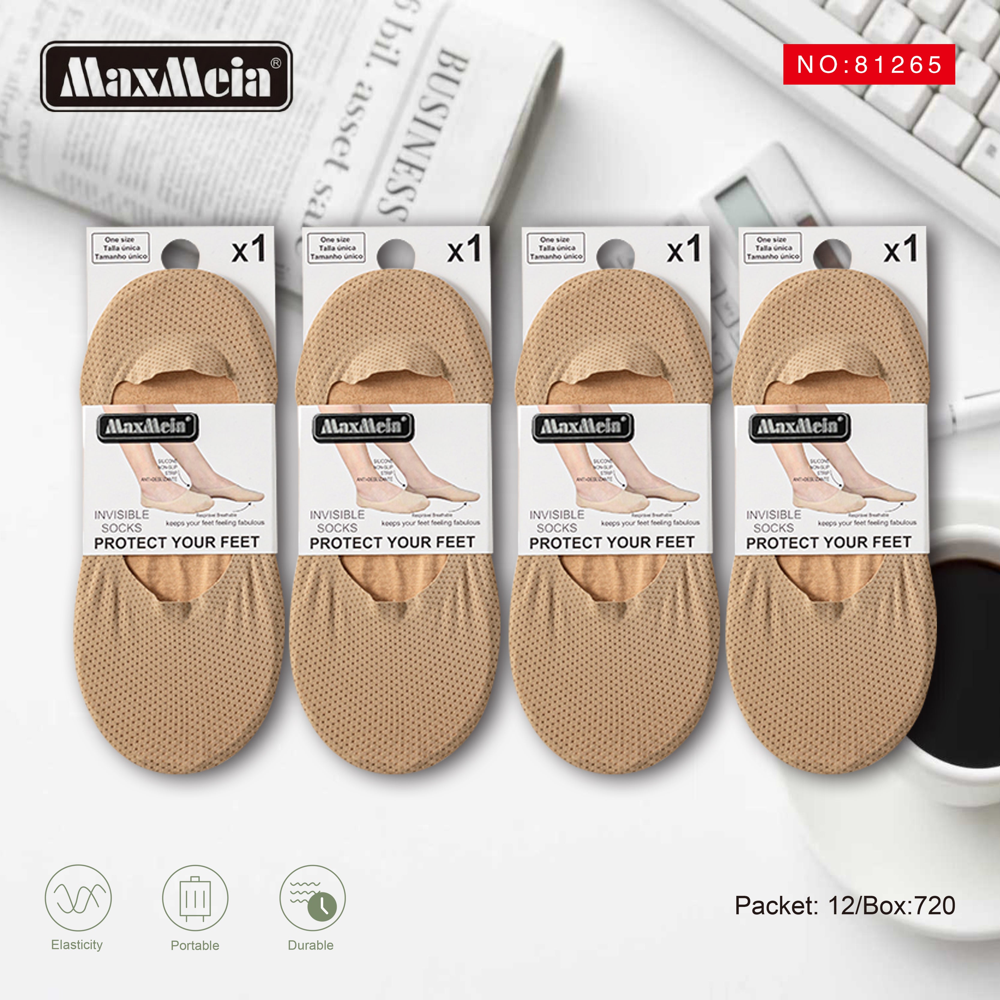 Meia Invisível Mesh Respirável Mulher | Tamanho Único | Branco e Bege|Pack de 1/4 pares