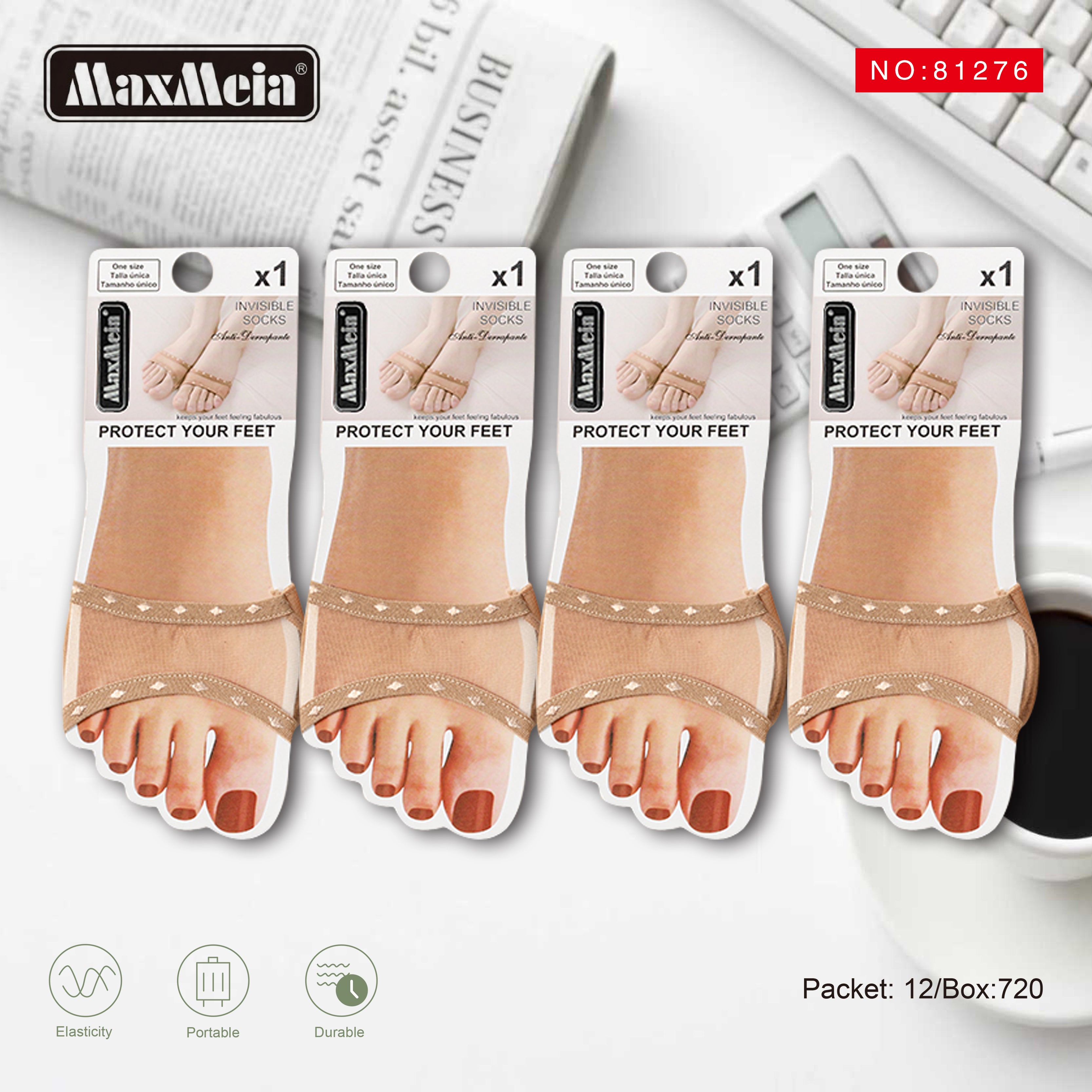 Meia Sandal Sock Tira Dupla Jacquard Losango Mulher | Tamanho Único | Bege |Pack de 1/4 pares