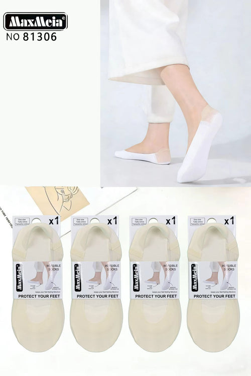 Meia Bailarina Sola Esponja Memory Foam Mulher | Tamanho Único | Preto e Branco |Pack de 1/4 pares