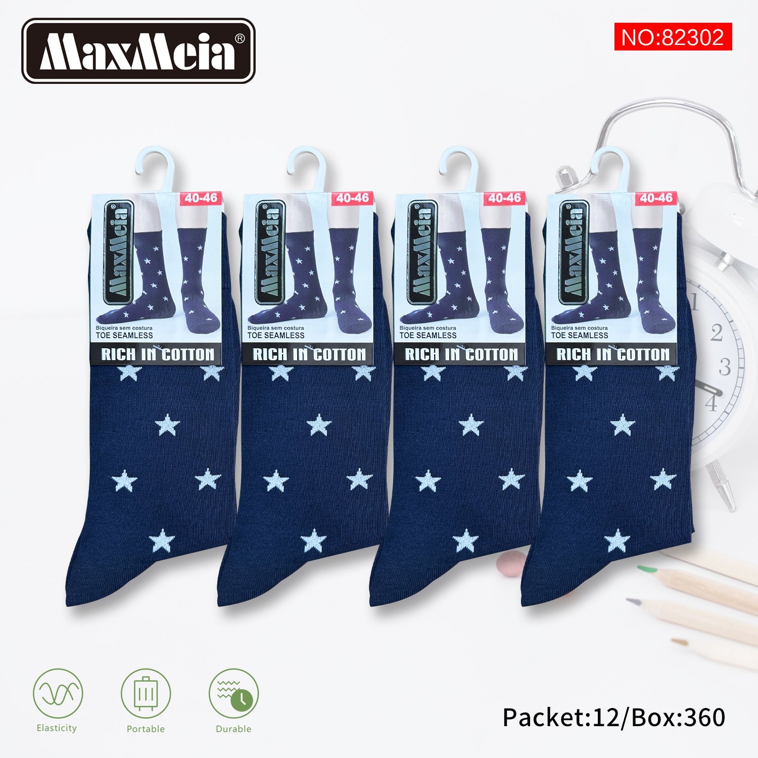 Meias Cano Alto Estrelas Biqueira Sem Costura Pack de 1/4/12 Pares