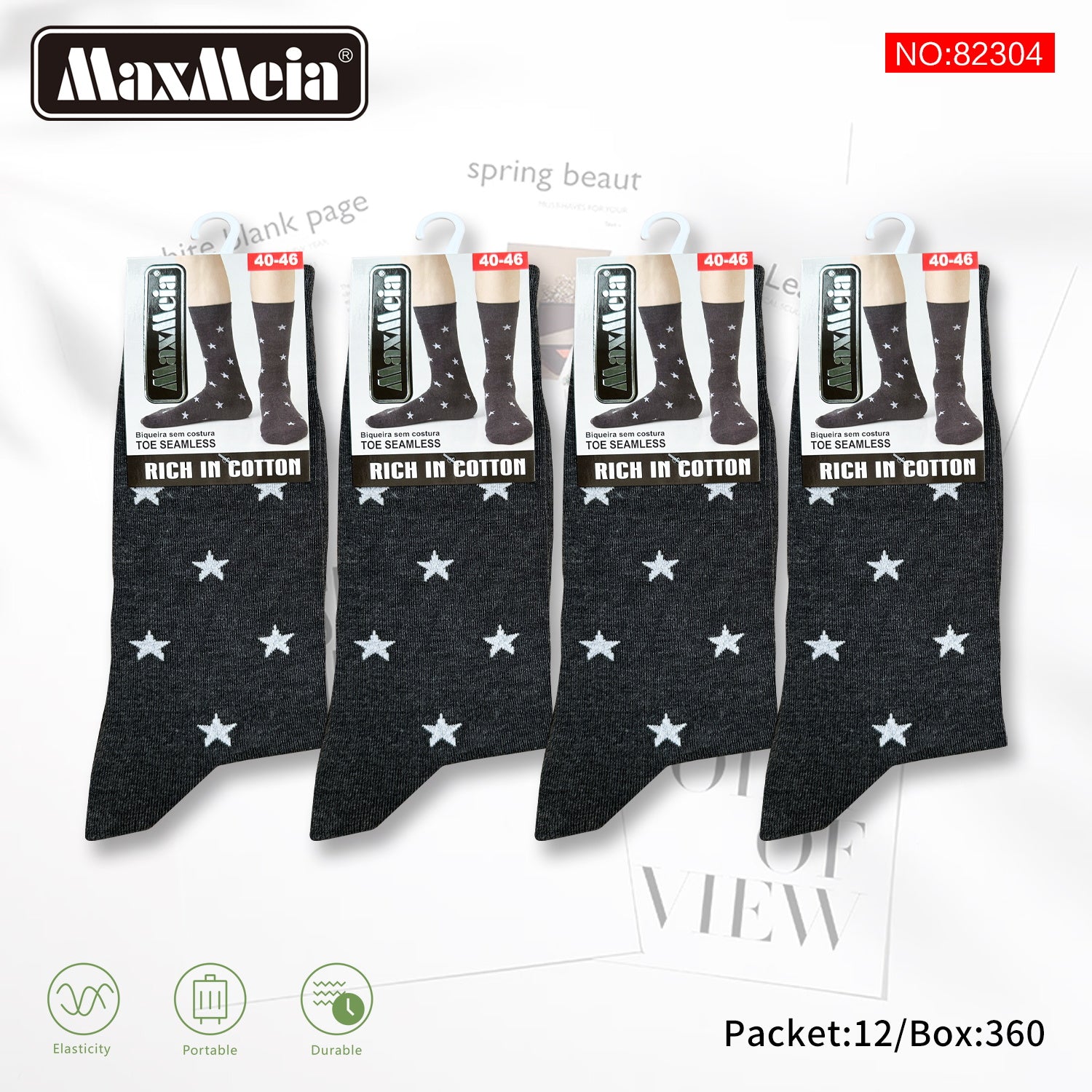 Meias Cano Alto Estrelas Biqueira Sem Costura Pack de 1/4/12 Pares