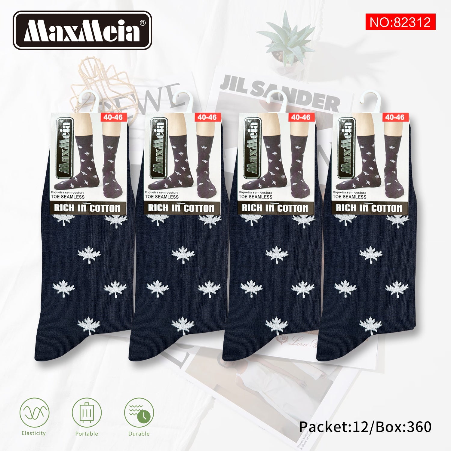 Meias Cano Alto Folhas Biqueira Sem Costura  Pack de 1/4//12 pares