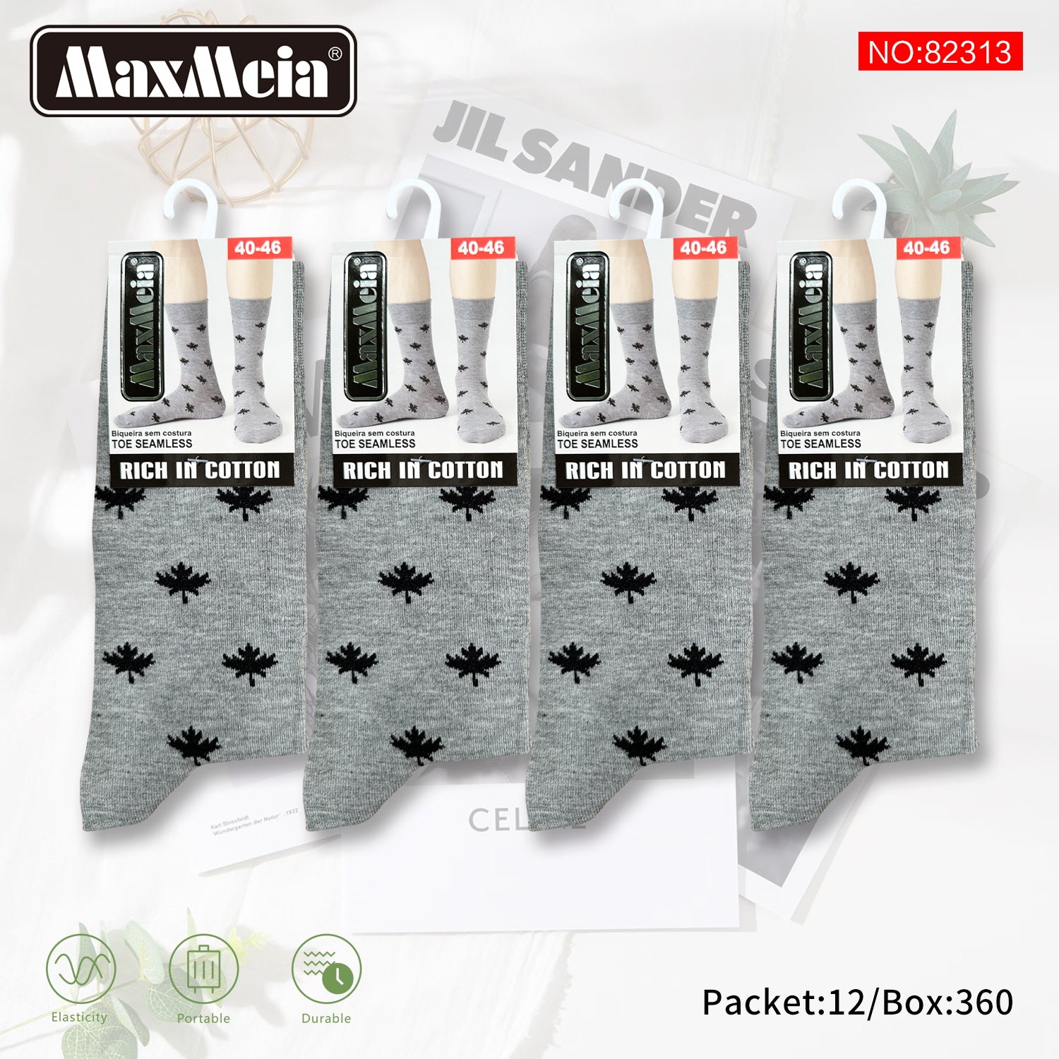 Meias Cano Alto Folhas Biqueira Sem Costura  Pack de 1/4//12 pares