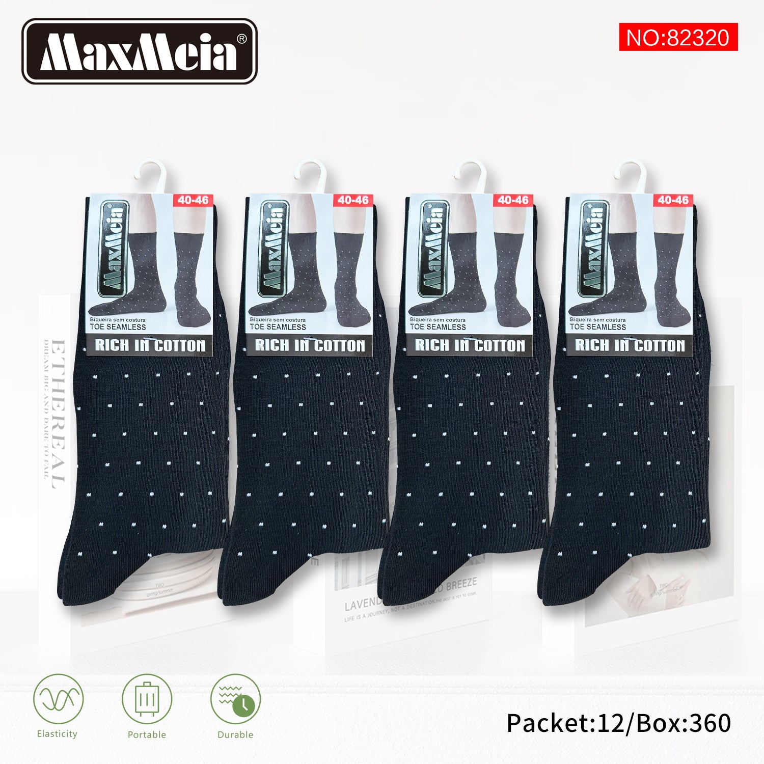 Meias Cano Alto Bolinhas Biqueira Sem Costura Pack de 1/4//12 pares