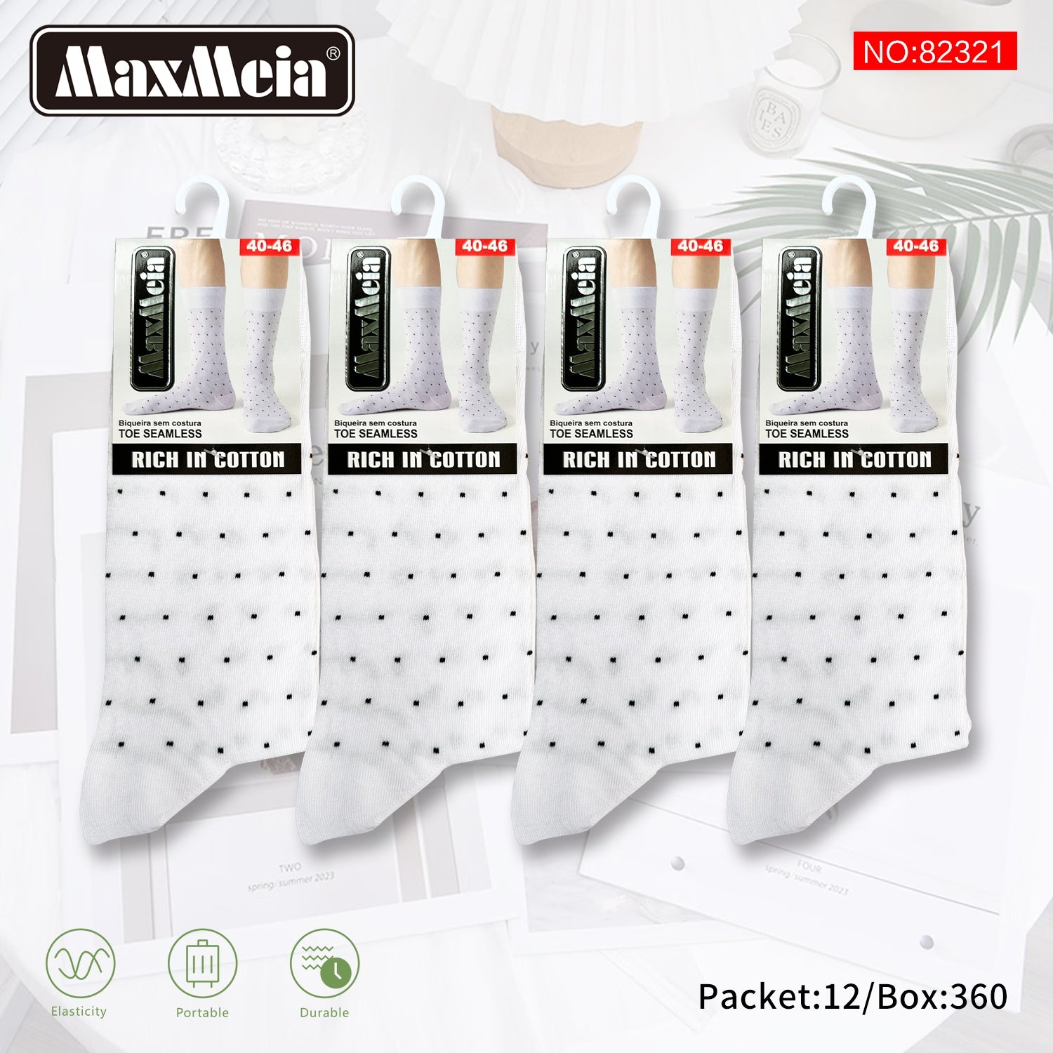 Meias Cano Alto Bolinhas Biqueira Sem Costura Pack de 1/4//12 pares
