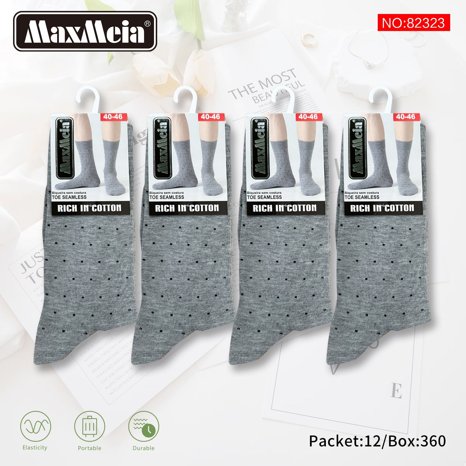 Meias Cano Alto Bolinhas Biqueira Sem Costura Pack de 1/4//12 pares