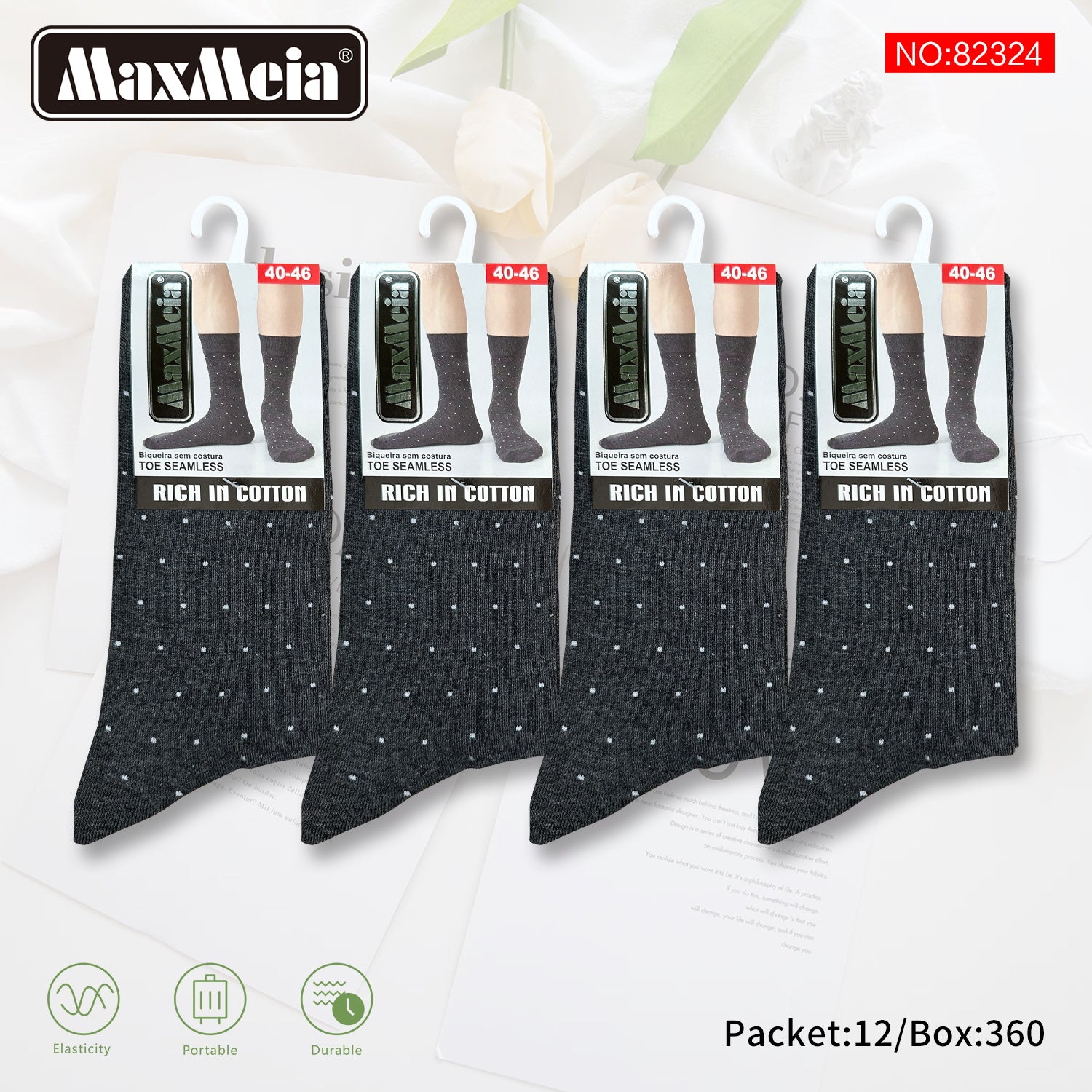 Meias Cano Alto Bolinhas Biqueira Sem Costura Pack de 1/4//12 pares
