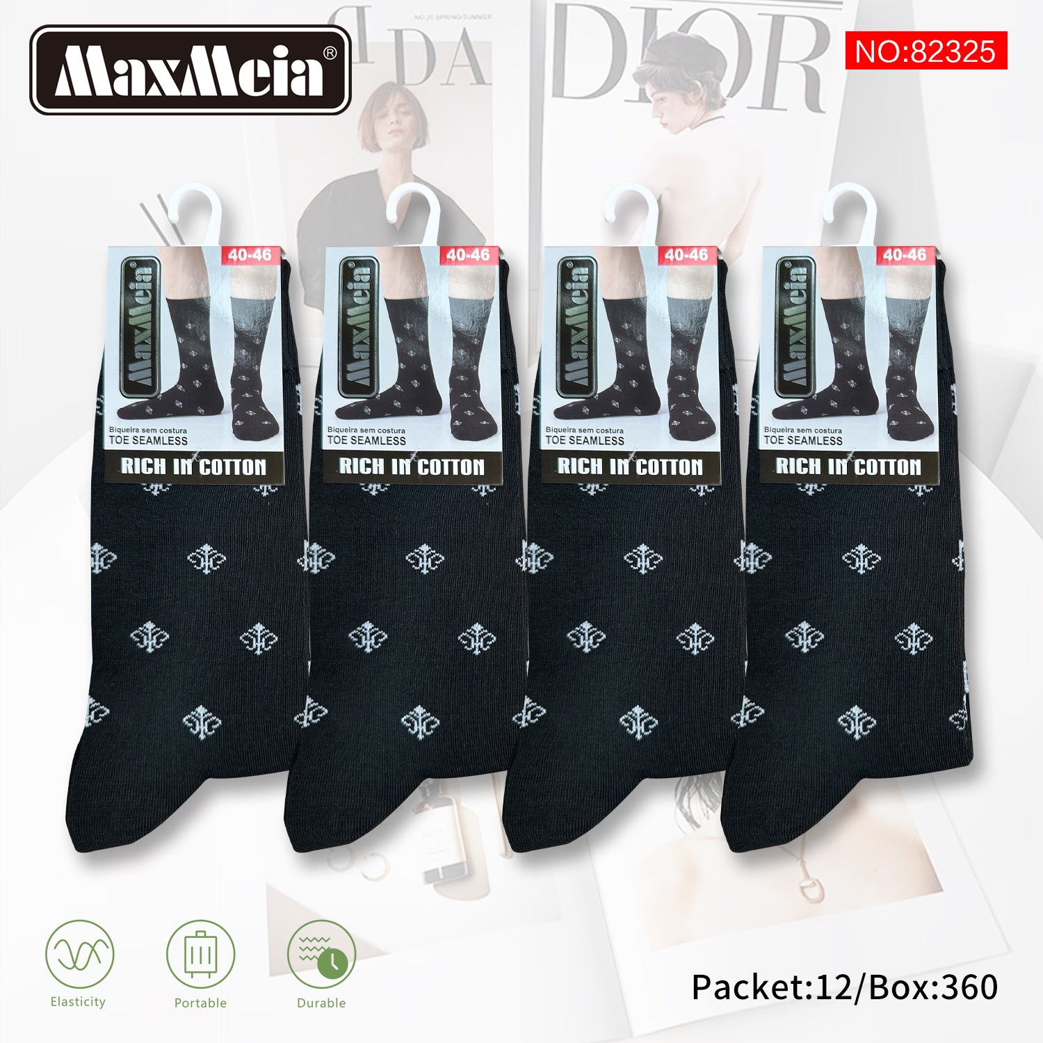 Meias Cano Alto Emblema Clássico Biqueira Sem Costura Pack de 1/4//12 pares