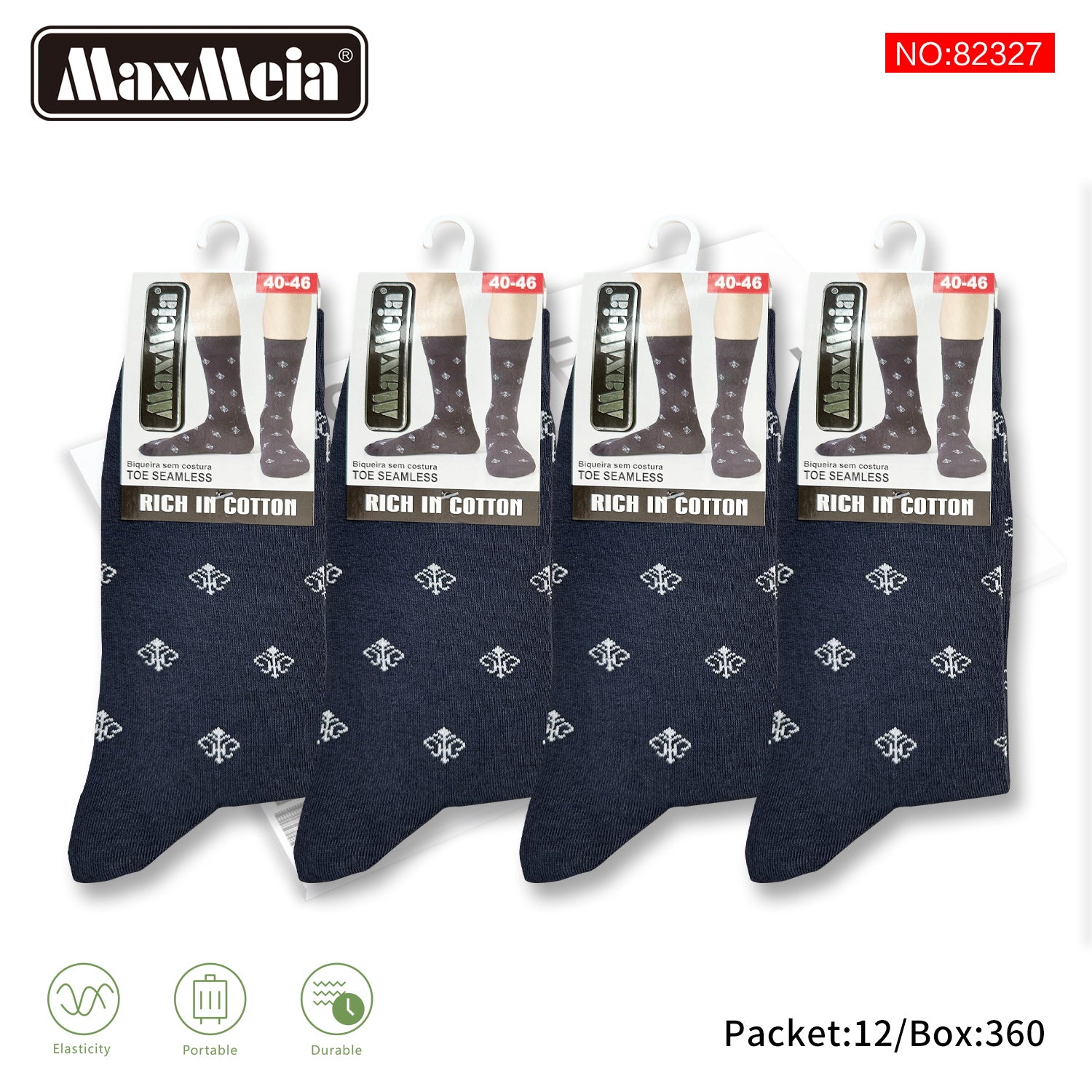 Meias Cano Alto Emblema Clássico Biqueira Sem Costura Pack de 1/4//12 pares