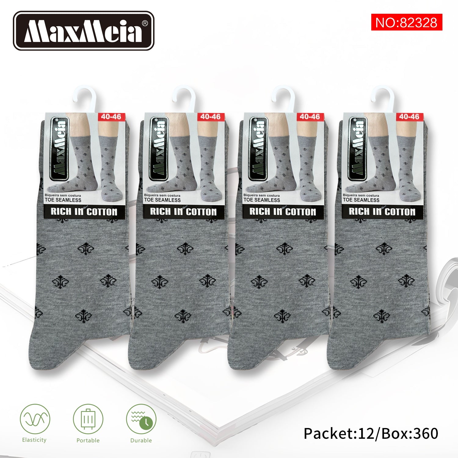 Meias Cano Alto Emblema Clássico Biqueira Sem Costura Pack de 1/4//12 pares