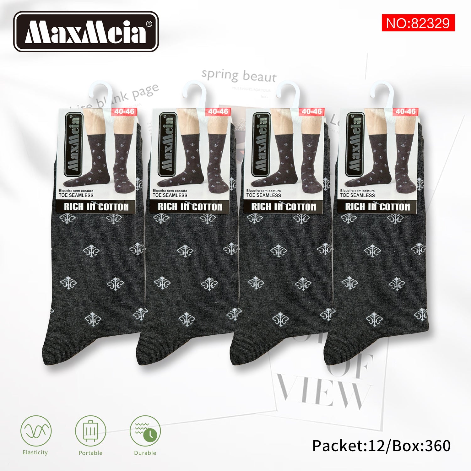 Meias Cano Alto Emblema Clássico Biqueira Sem Costura Pack de 1/4//12 pares