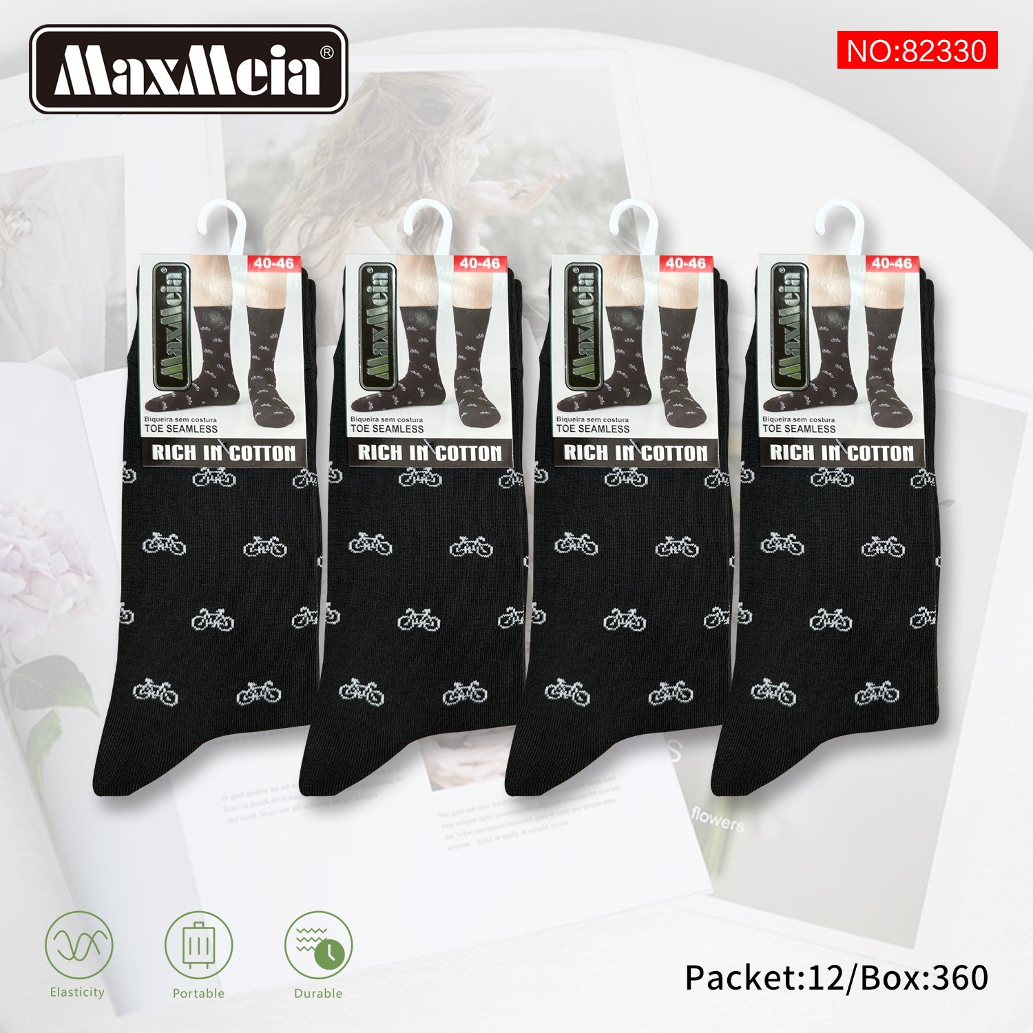 Meias Cano Alto Bicicletas Biqueira Sem Costura Pack de 1/4//12 pares