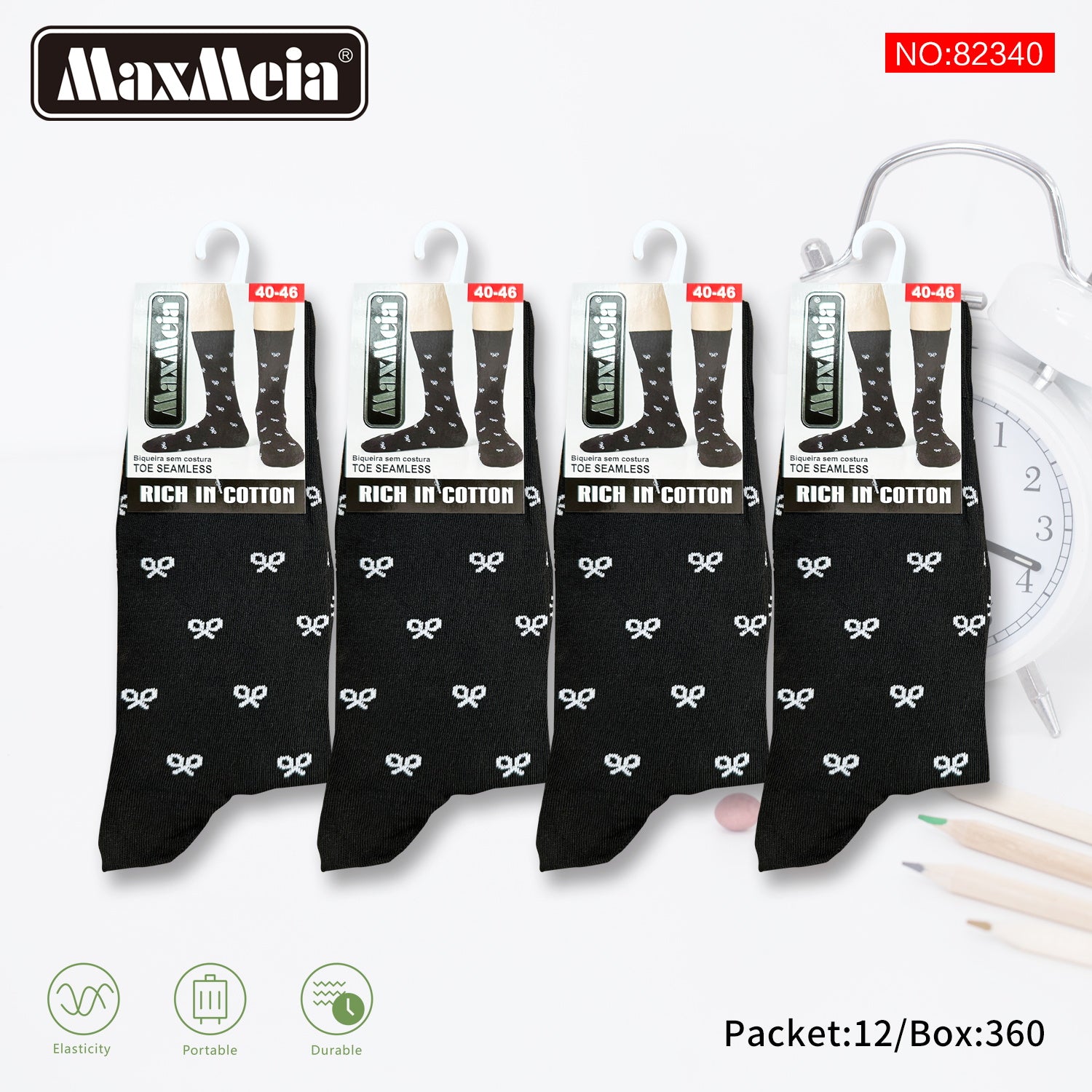 Meias Cano Alto Laços Biqueira Sem Costura Pack de 1/4//12 pares